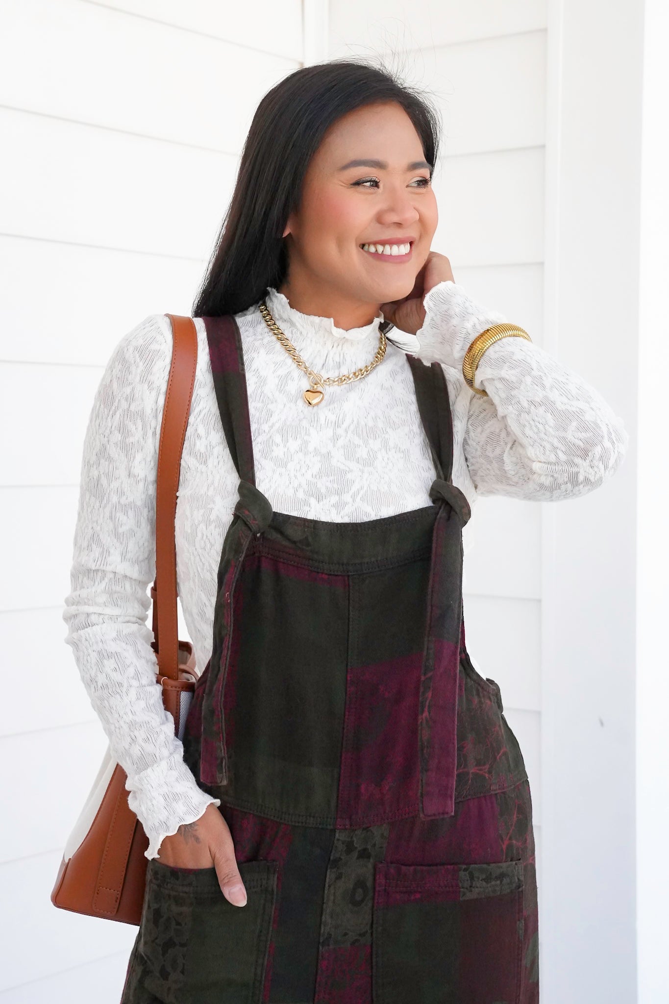 Patchwork Print Wide Leg Overalls