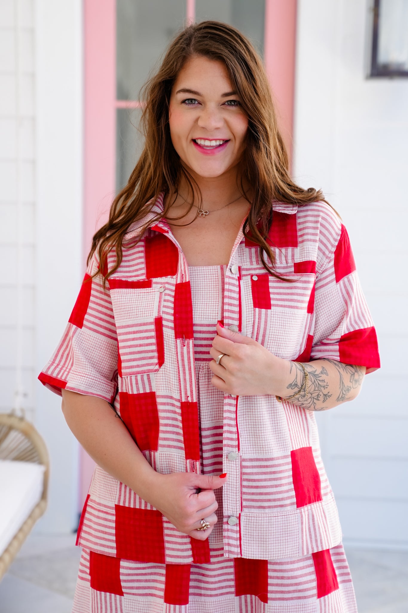 Plaid Short Sleeve Top And Sleeveless Mini Dress Set