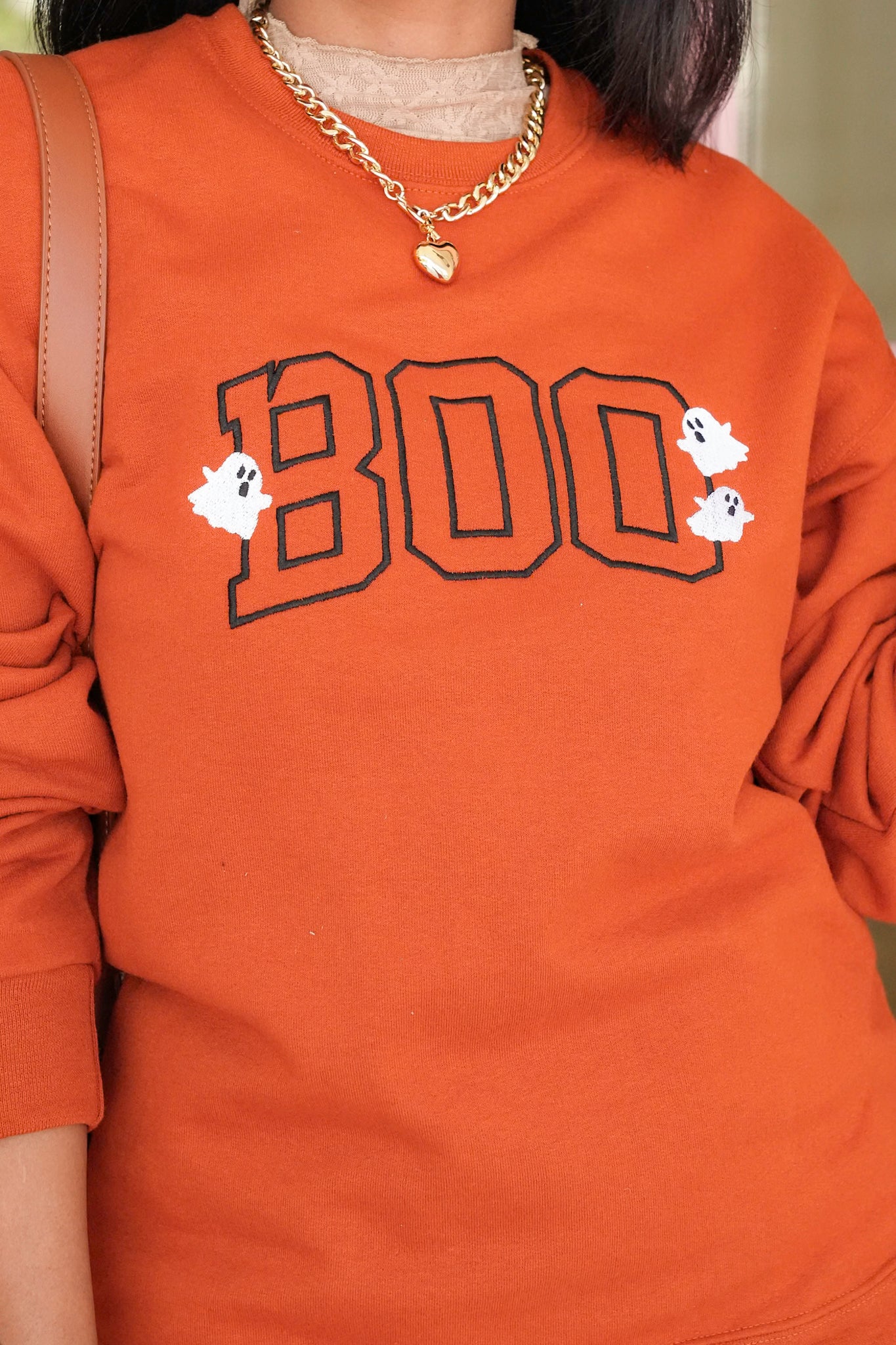 Plus/Reg Long Sleeve "Boo" Embroidered Graphic Sweatshirt