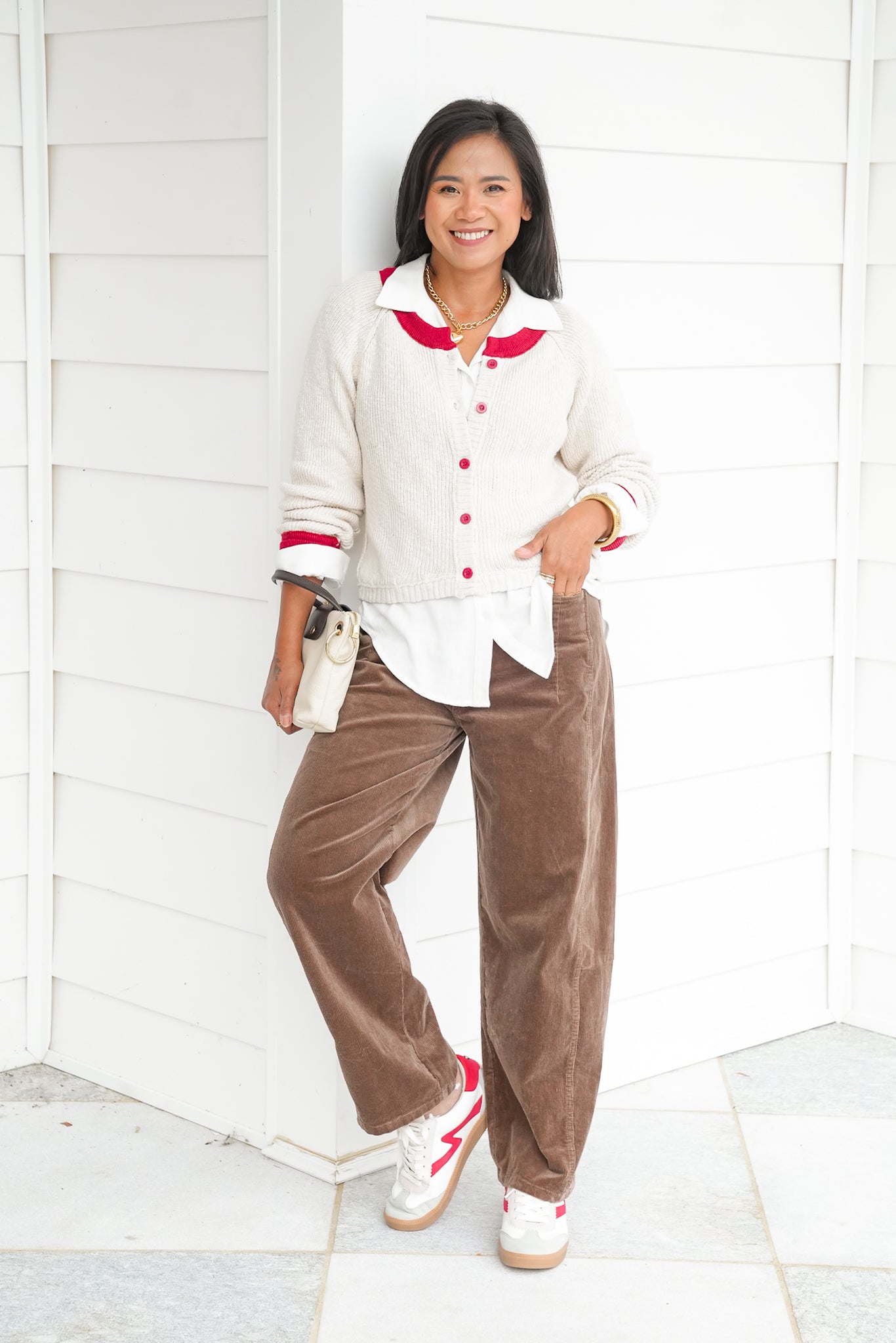 Long Sleeve Button Down Cardigan with Contrast Trim