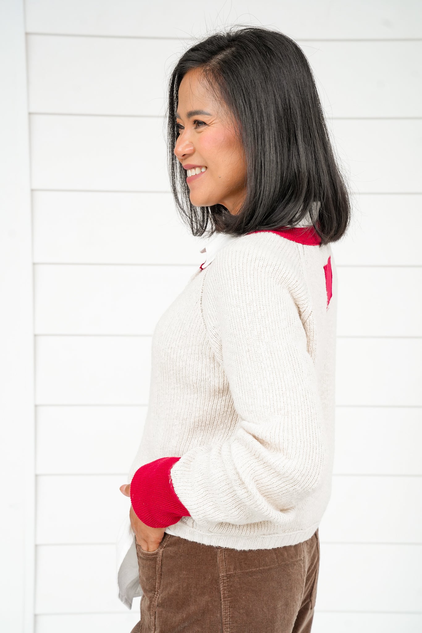 Long Sleeve Button Down Cardigan with Contrast Trim