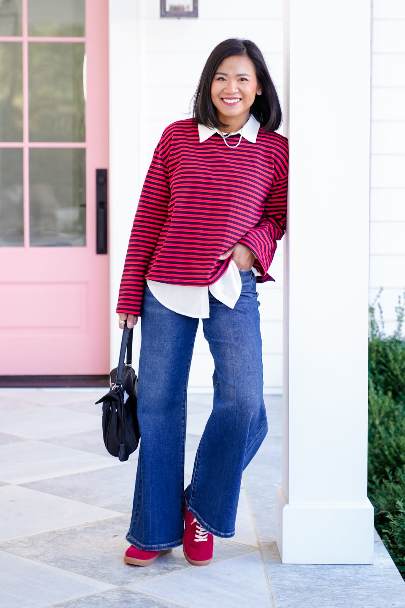 Striped Long Sleeve Round Neck Top