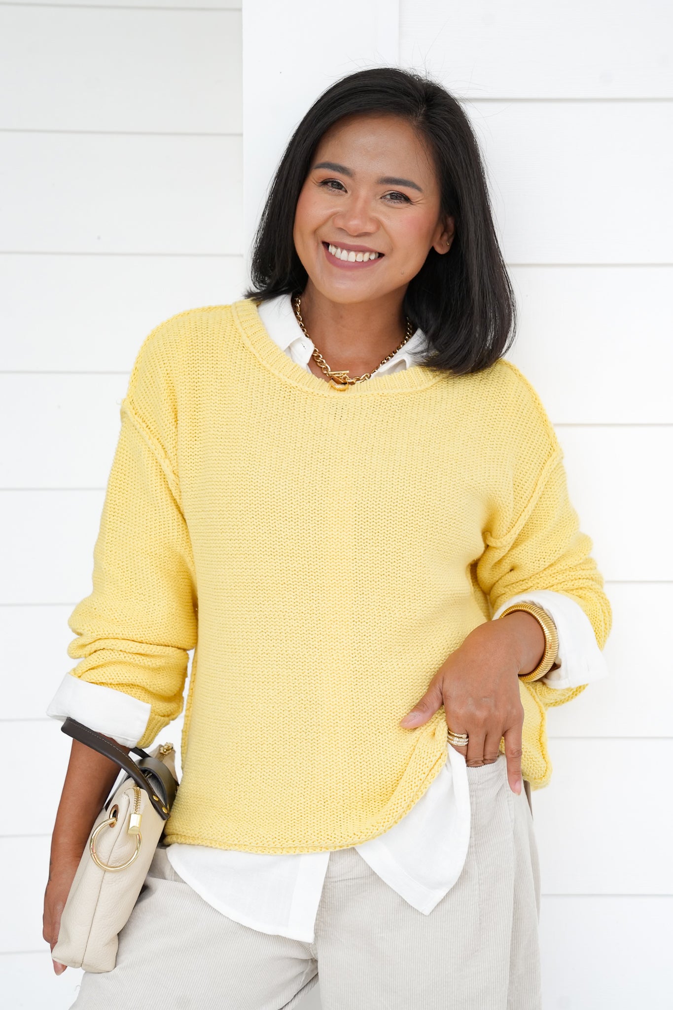 Knit Long Sleeve Pullover Sweater with Reverse Seam Detail