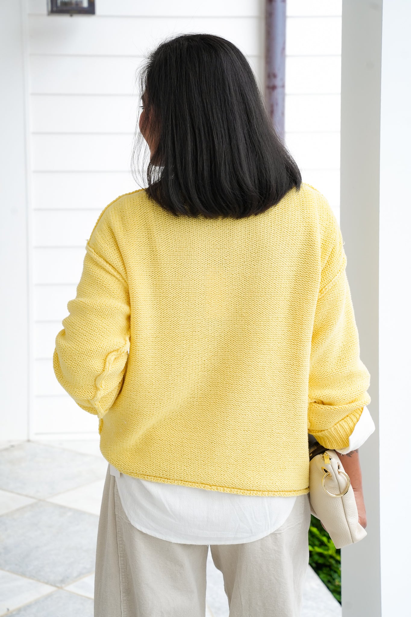Knit Long Sleeve Pullover Sweater with Reverse Seam Detail