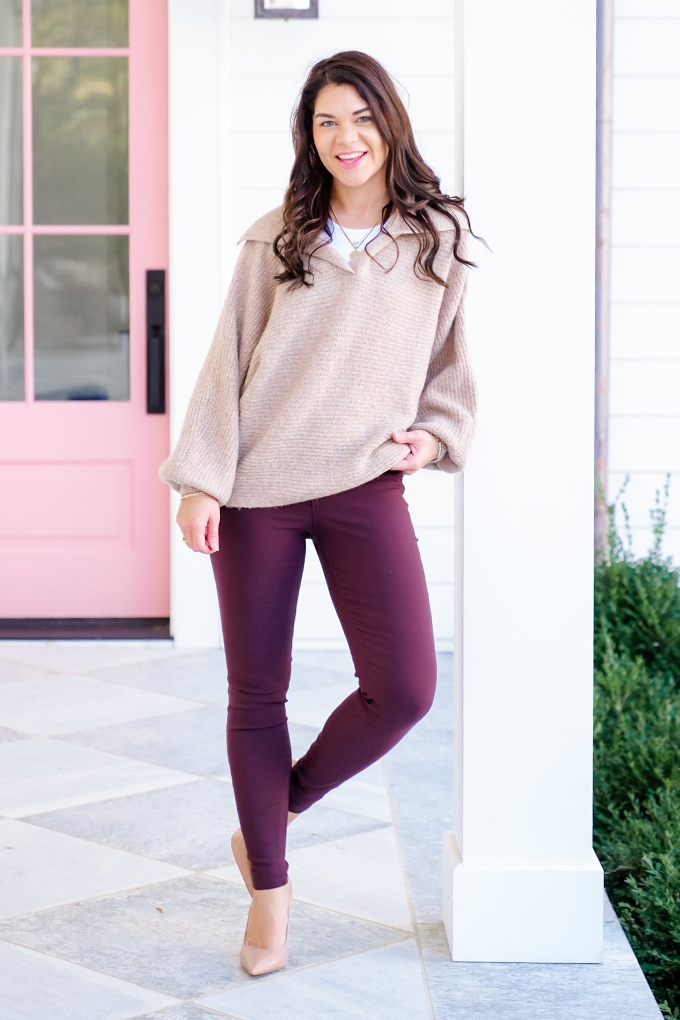 Knit Long Sleeve Collared Sweater