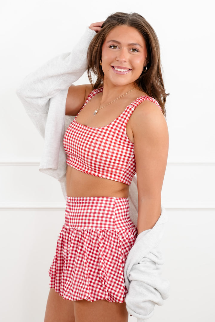 Gingham Print Sleeveless Crop Top