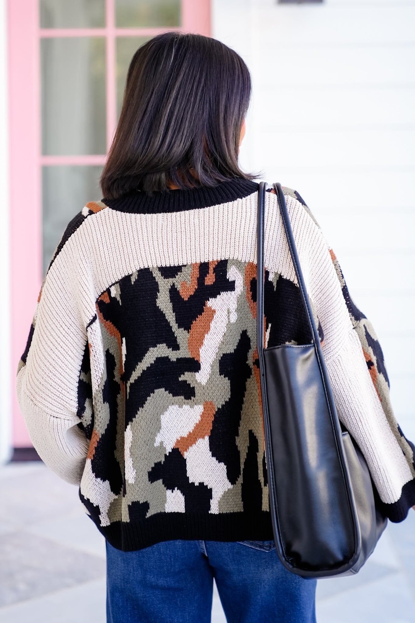 Camo Long Sleeve Drop Shoulder Knit Sweater