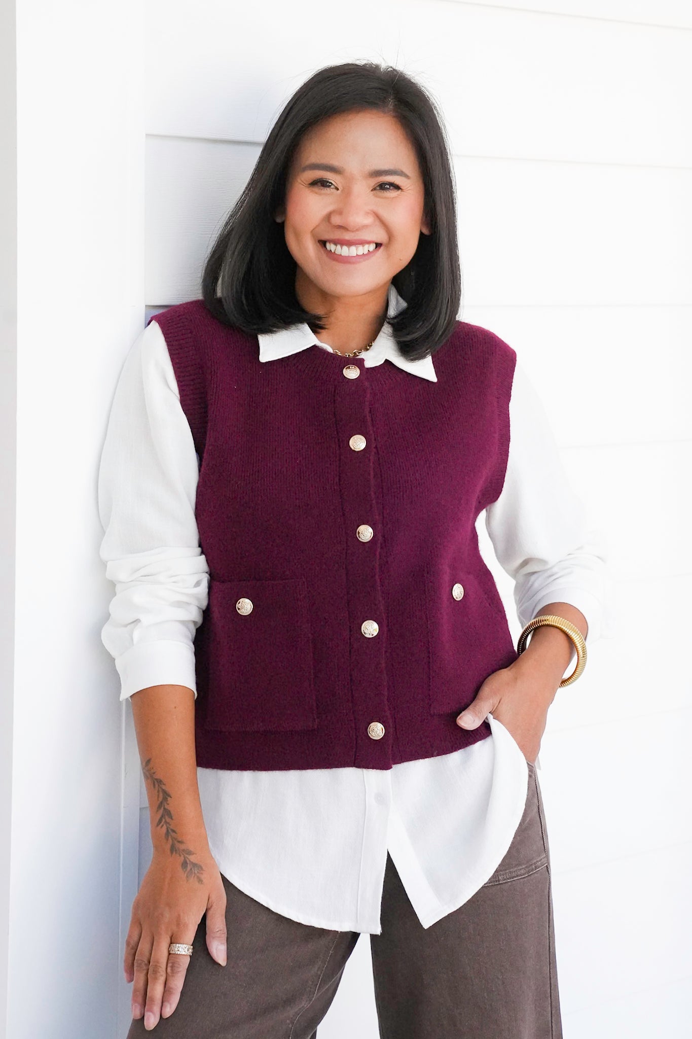 Solid Button Down Sweater Vest
