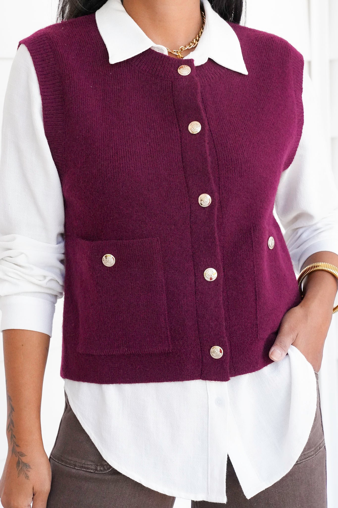 Solid Button Down Sweater Vest