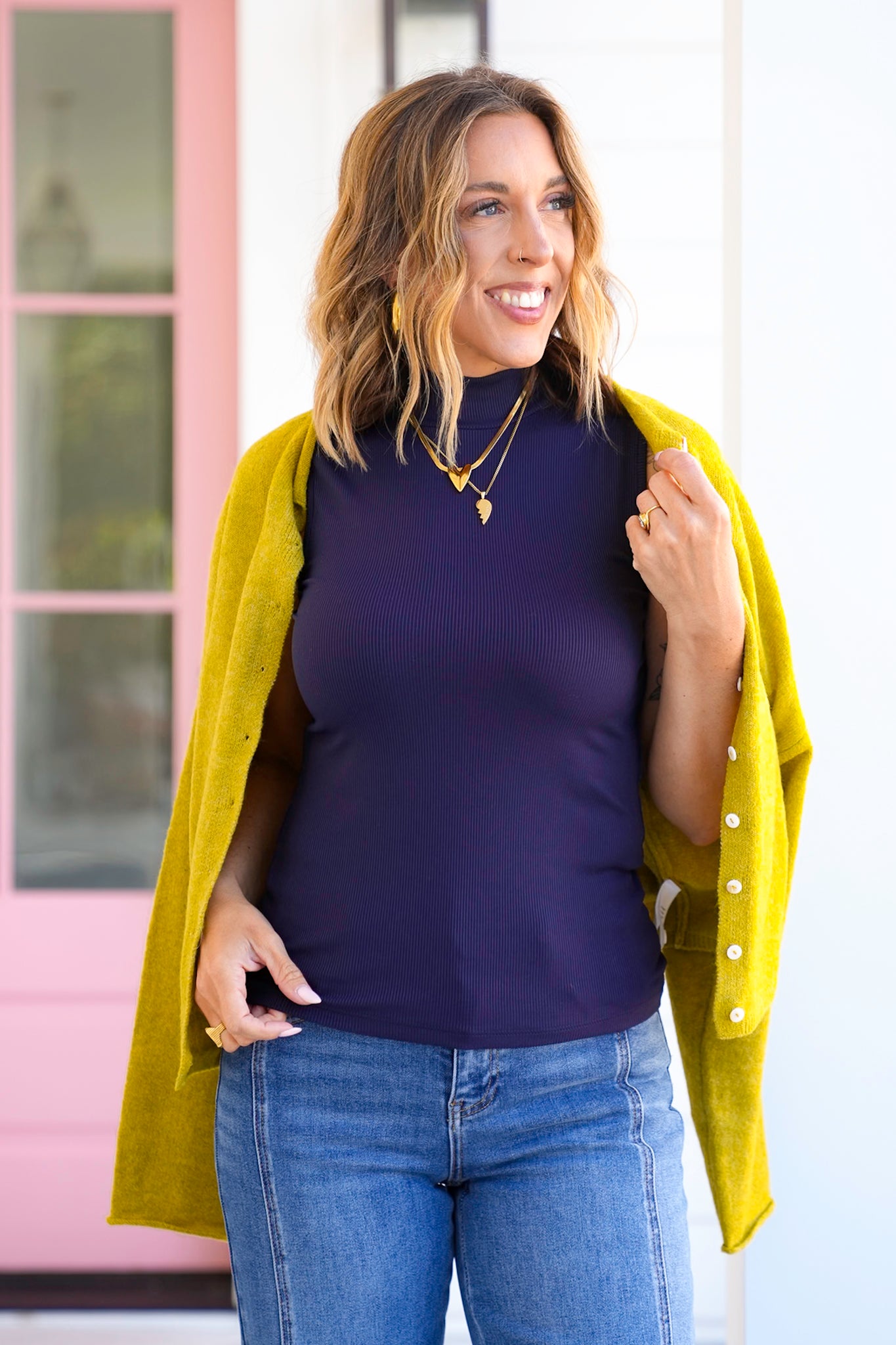 Plus/Reg Ribbed Knit Sleeveless Turtleneck Top