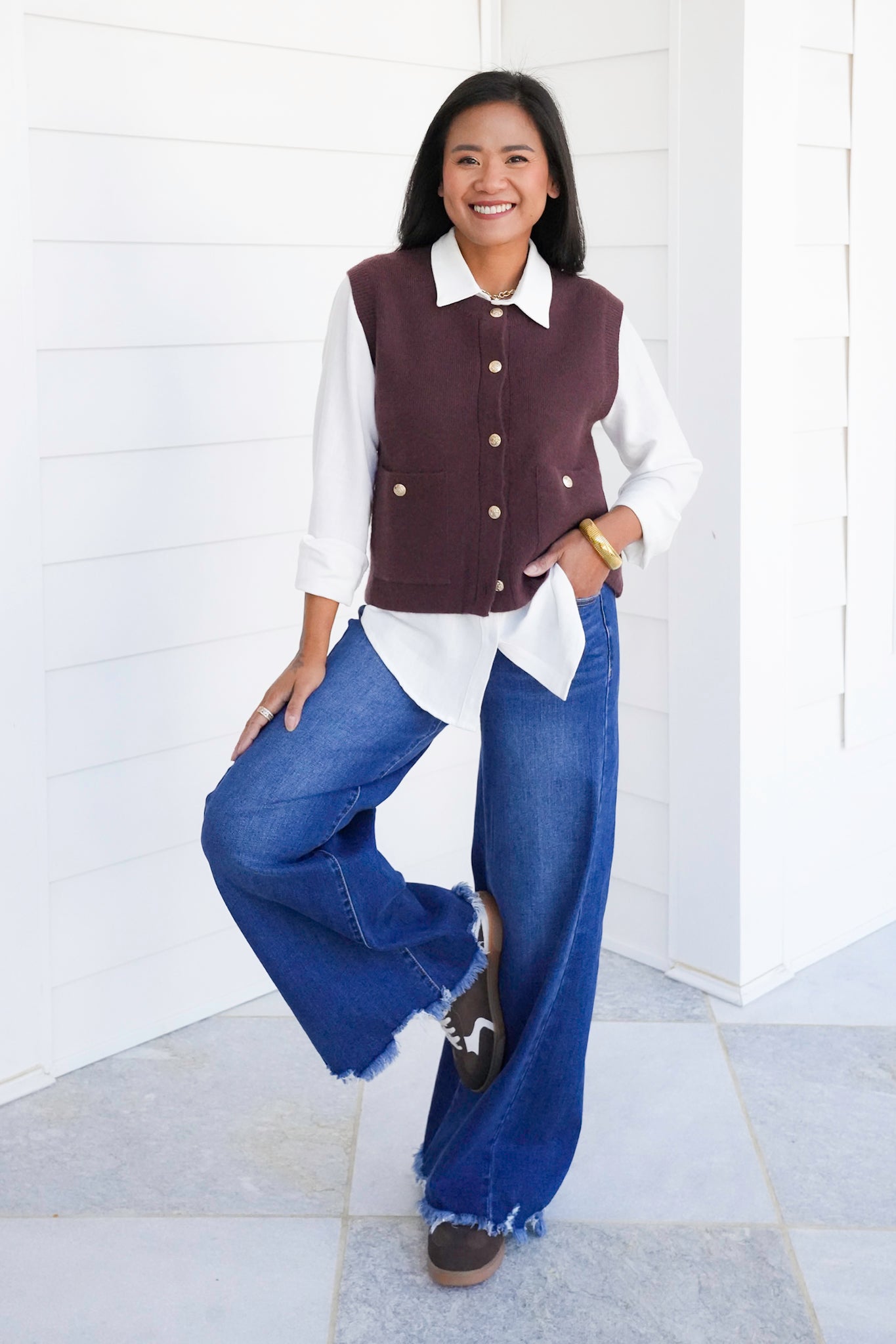 Solid Button Down Sweater Vest