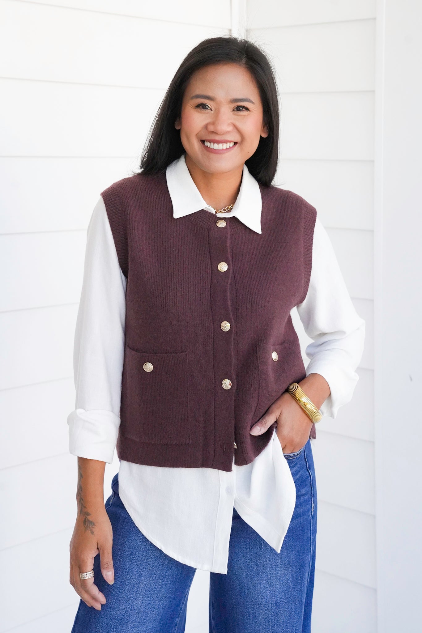 Solid Button Down Sweater Vest