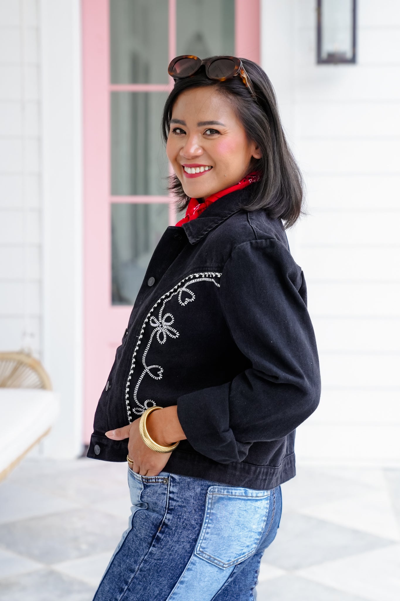 Embroidered Floral Long Sleeve Button Down Jacket
