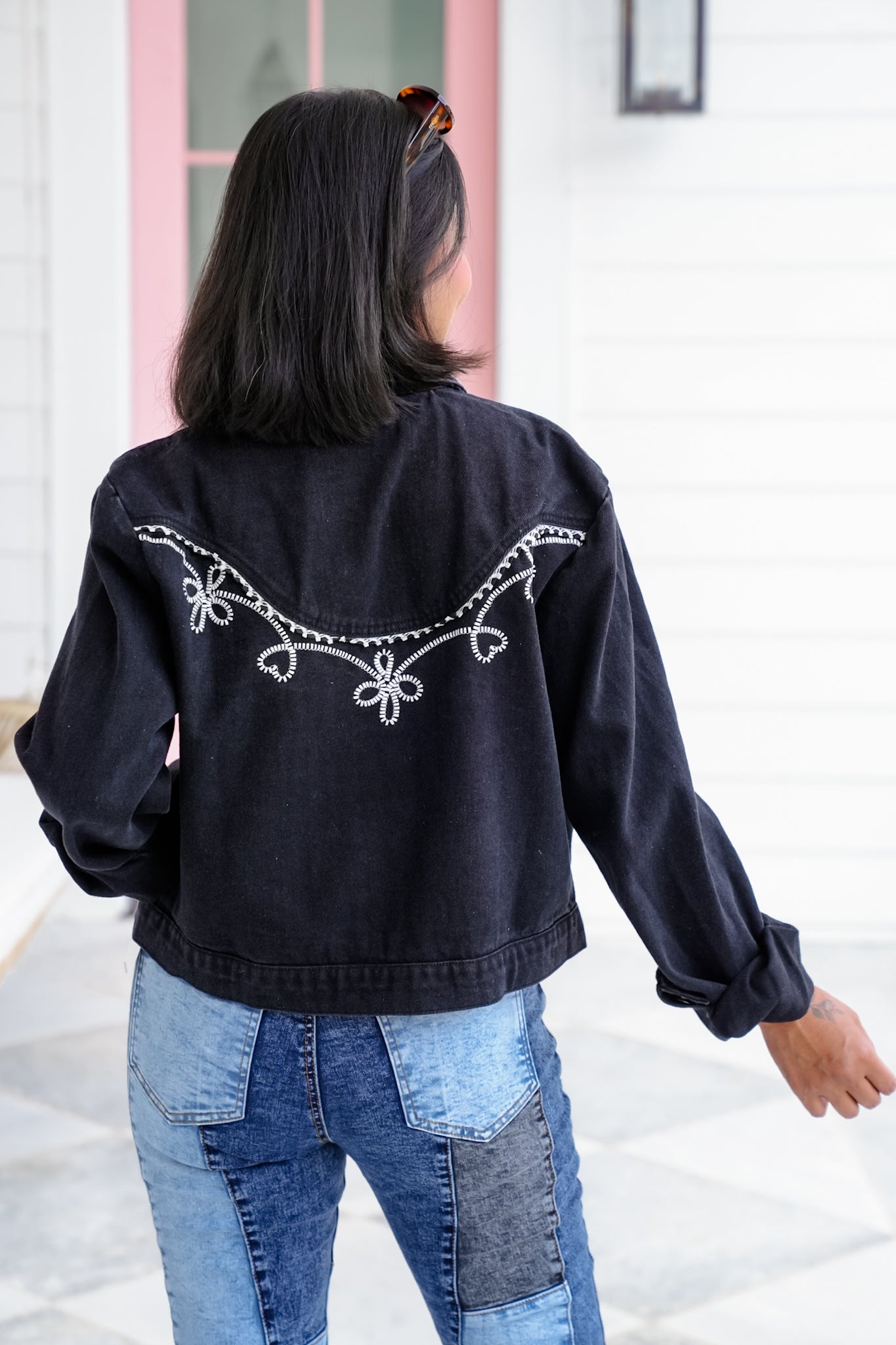 Embroidered Floral Long Sleeve Button Down Jacket