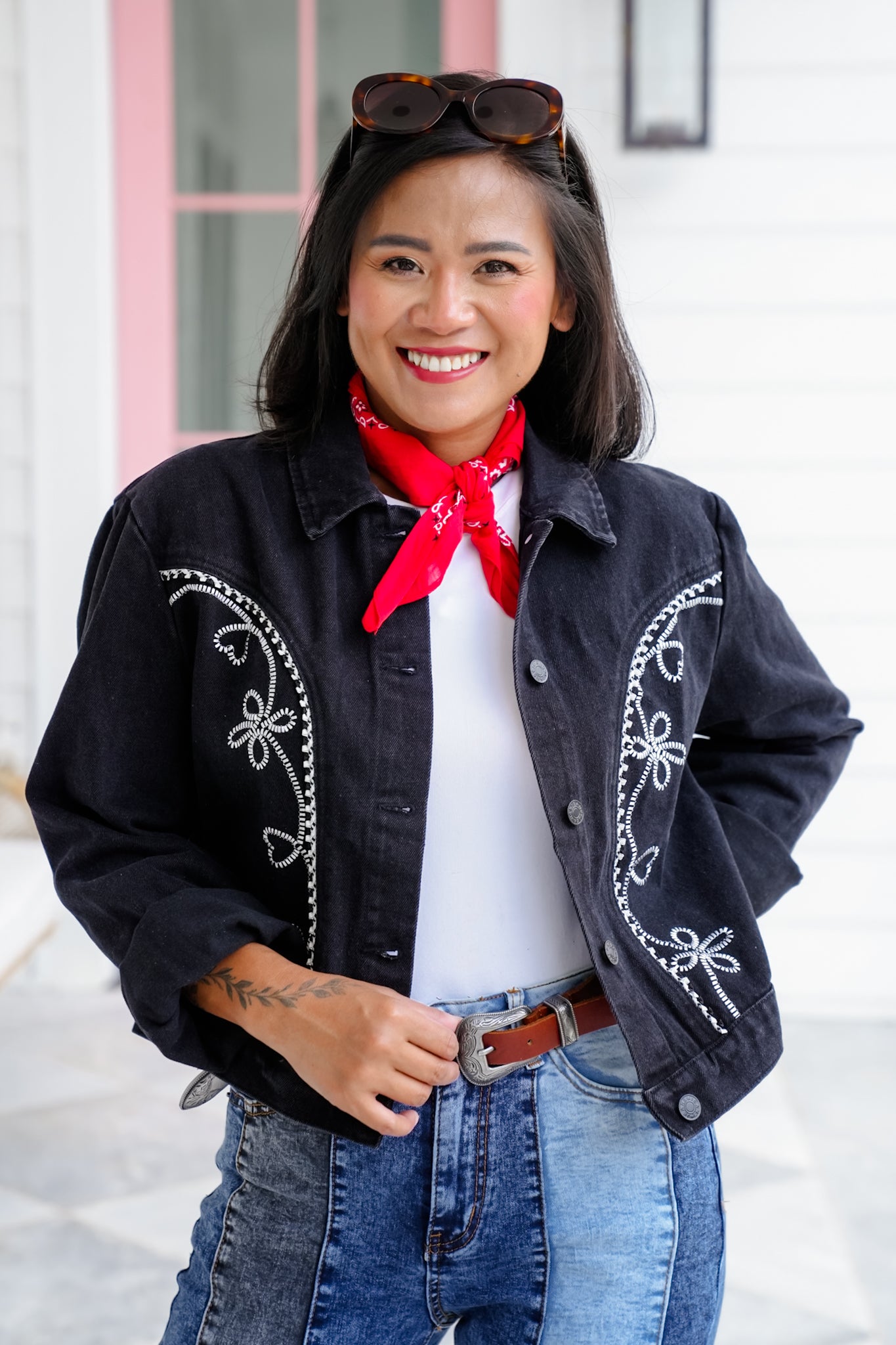 Embroidered Floral Long Sleeve Button Down Jacket