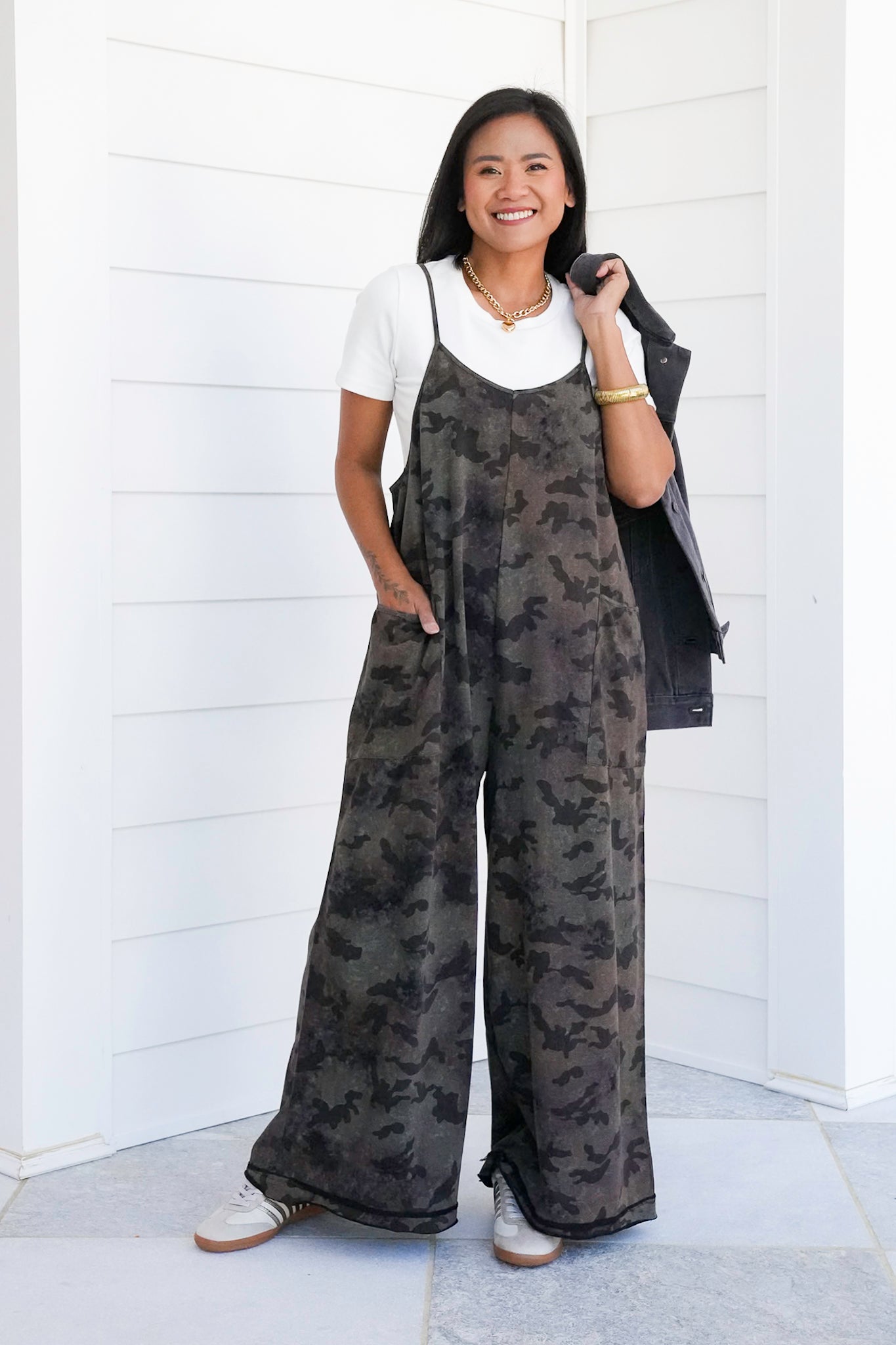 Camouflage Print Sleeveless Overalls