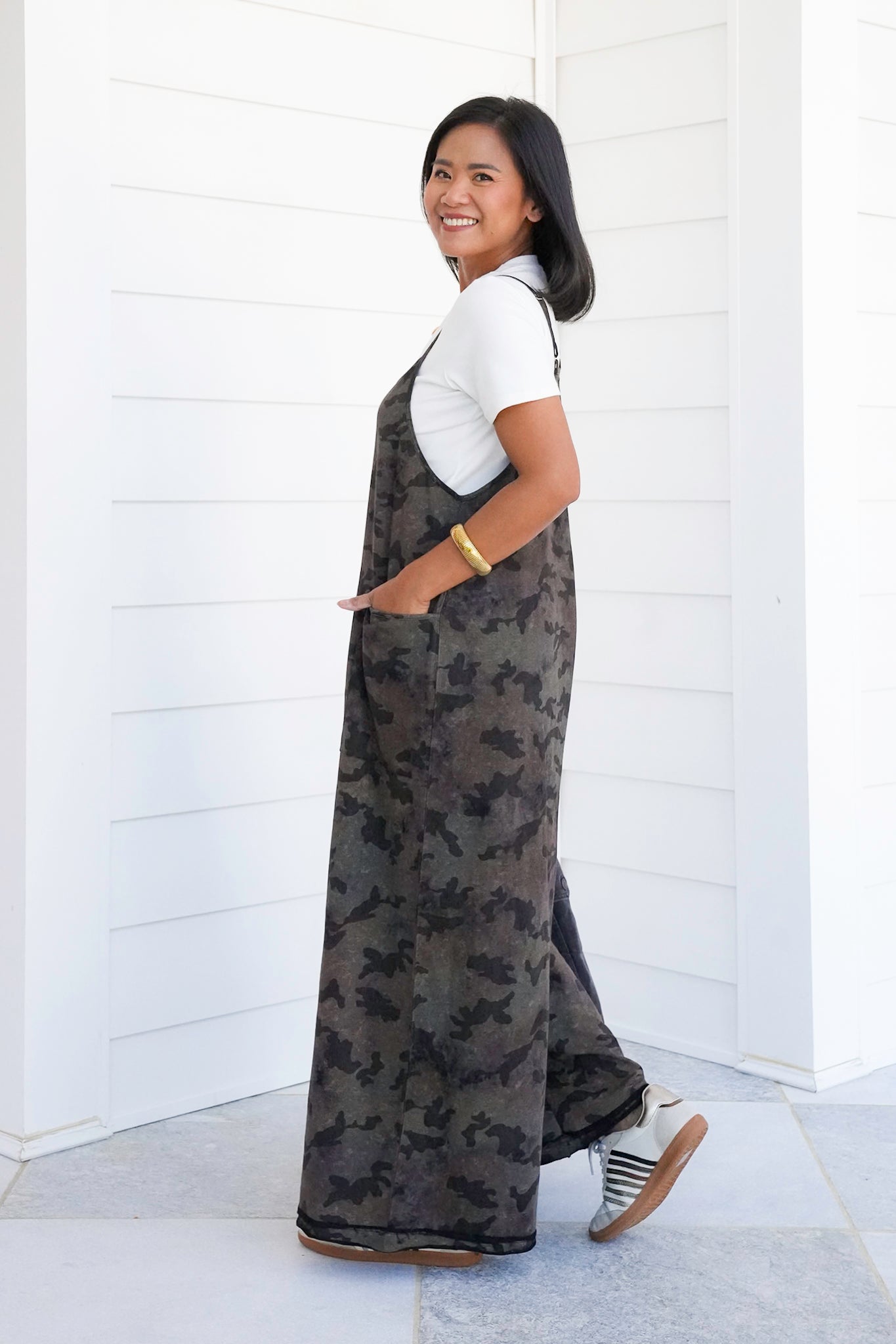 Camouflage Print Sleeveless Overalls