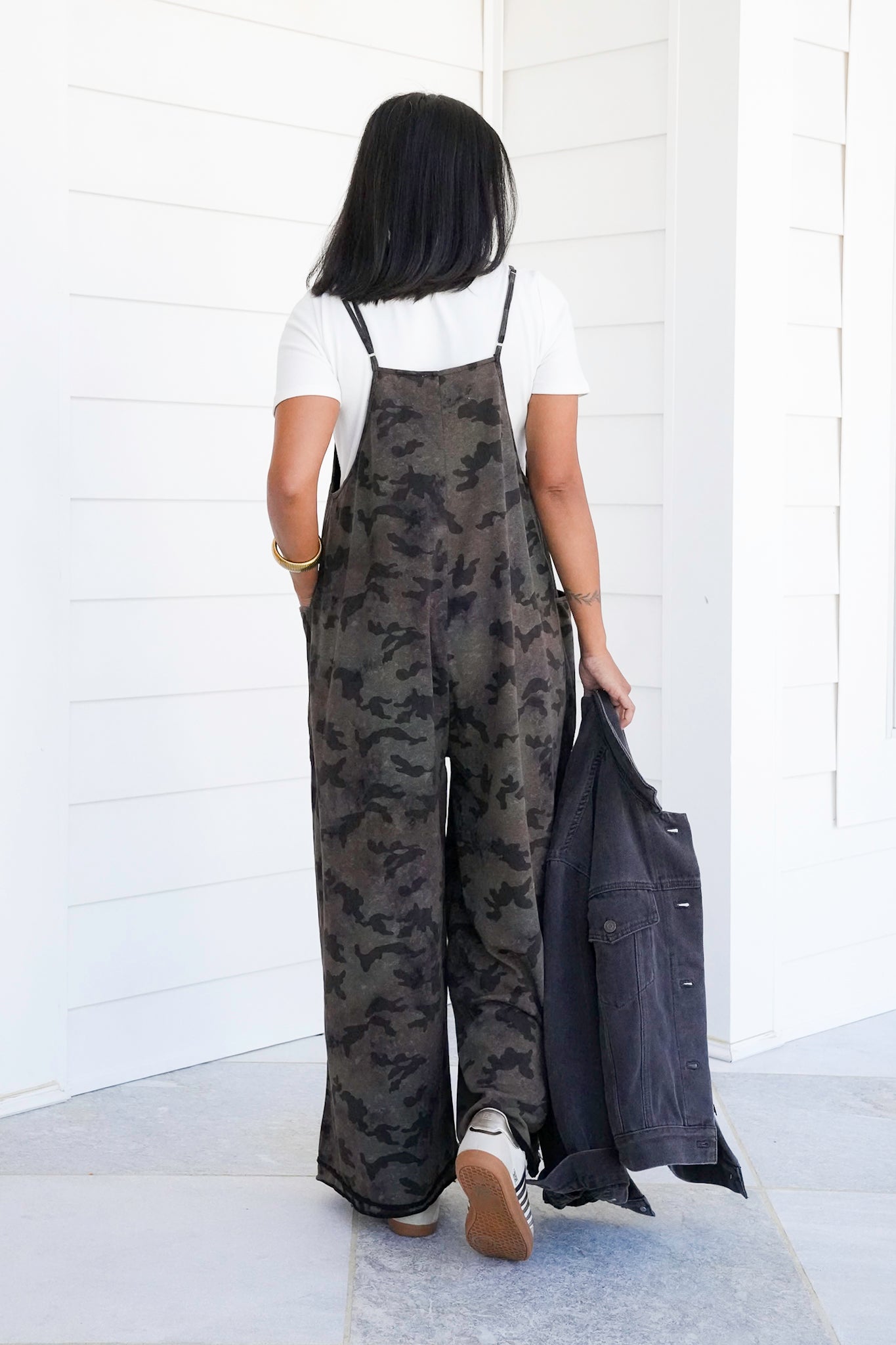 Camouflage Print Sleeveless Overalls