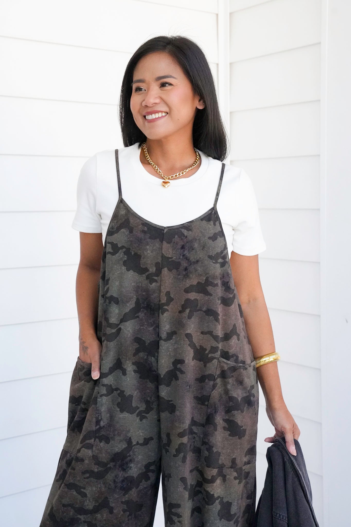 Camouflage Print Sleeveless Overalls