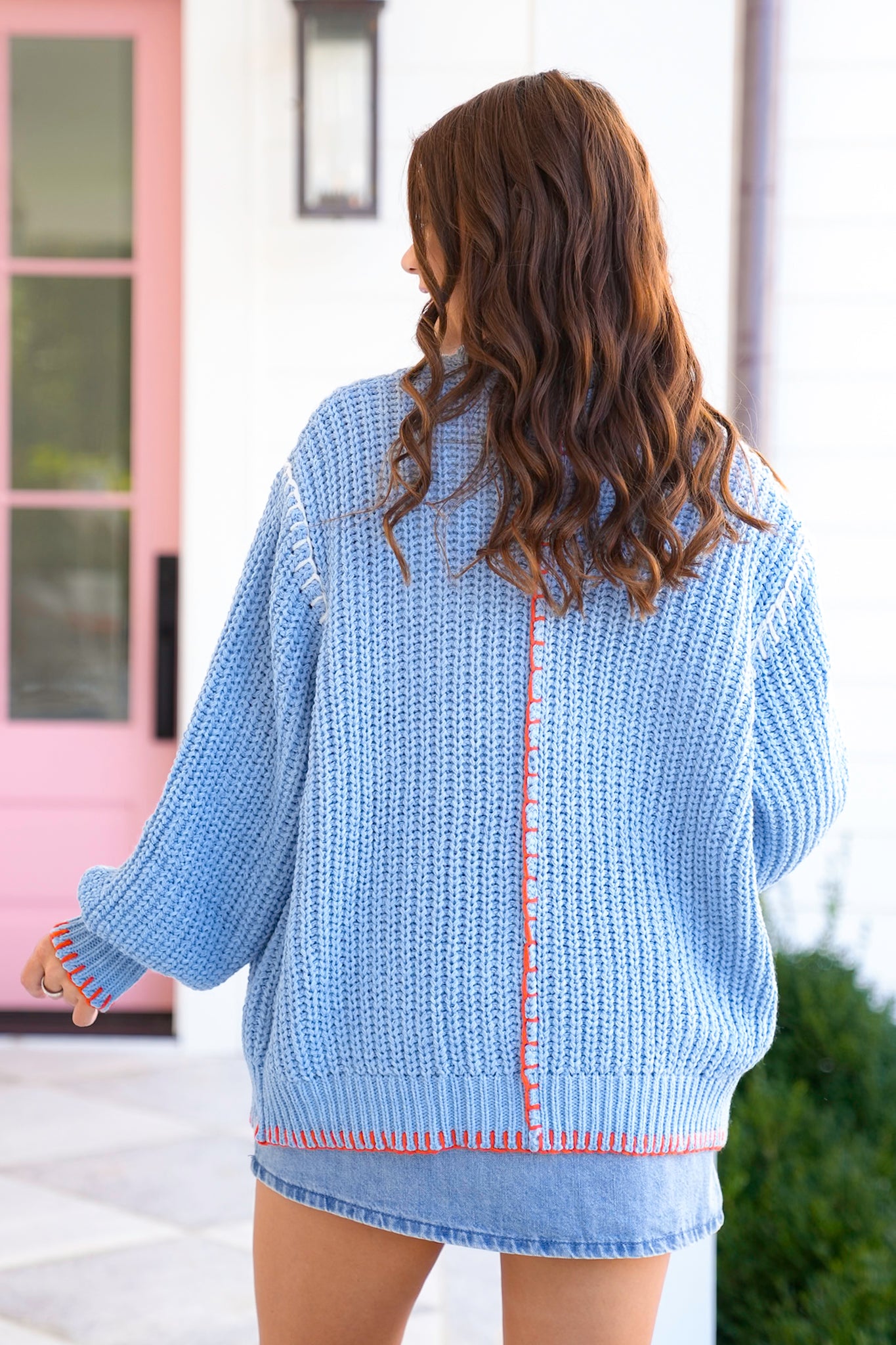 POL Blue Long Sleeve Open Cardigan With Stitching
