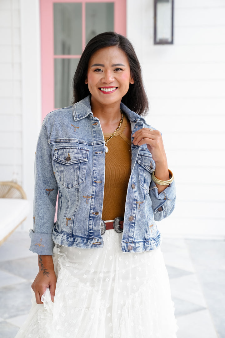 Long Sleeve Trucker Jacket with Stitch Detail