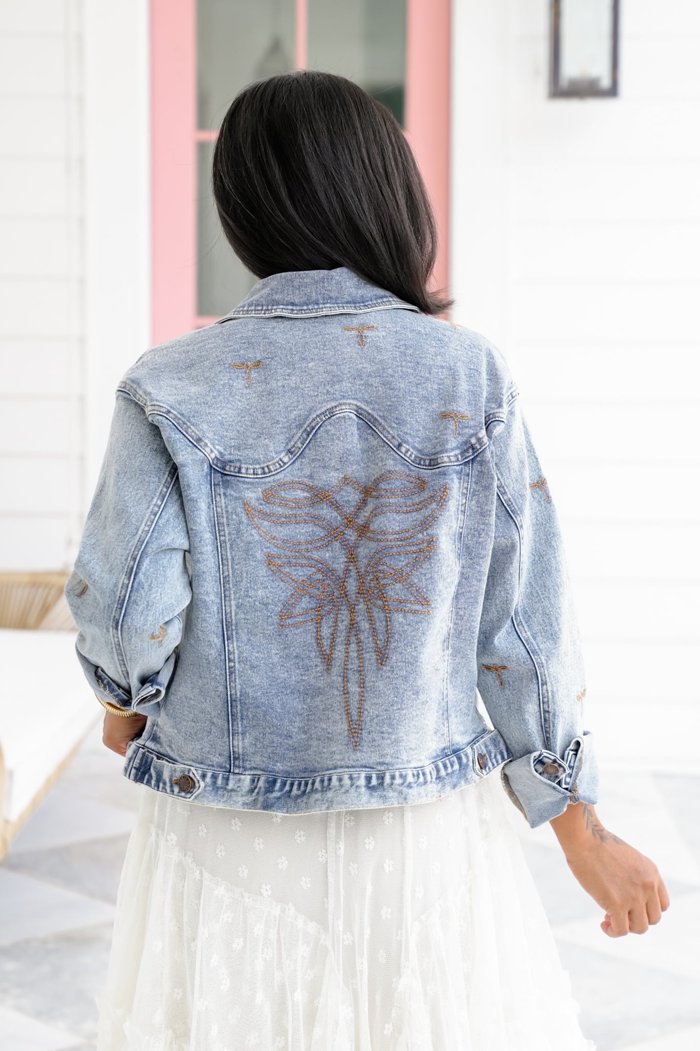 Long Sleeve Trucker Jacket with Stitch Detail