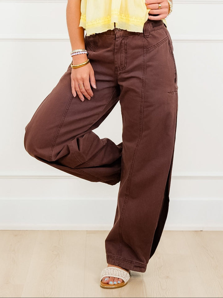 Brown High Waist Pants with Side Pleats - Freckled Poppy