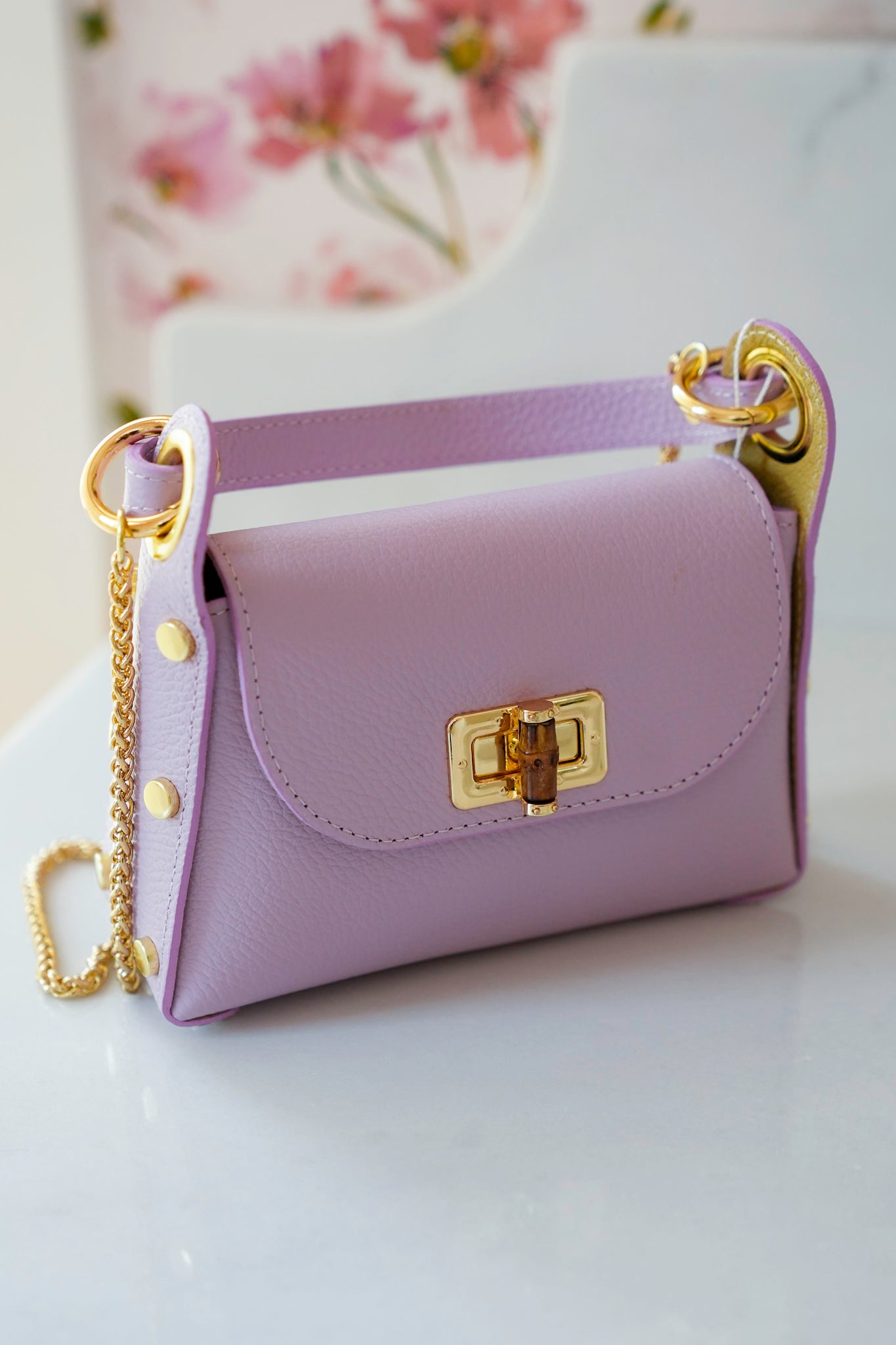 Leather Hand Bag with Bamboo Clasp