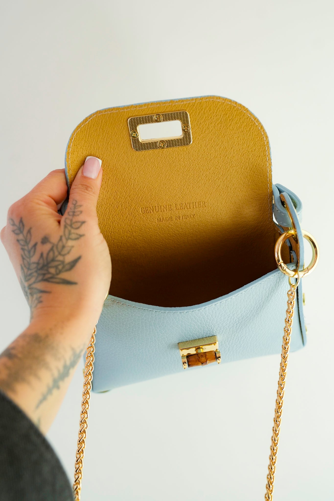 Leather Hand Bag with Bamboo Clasp