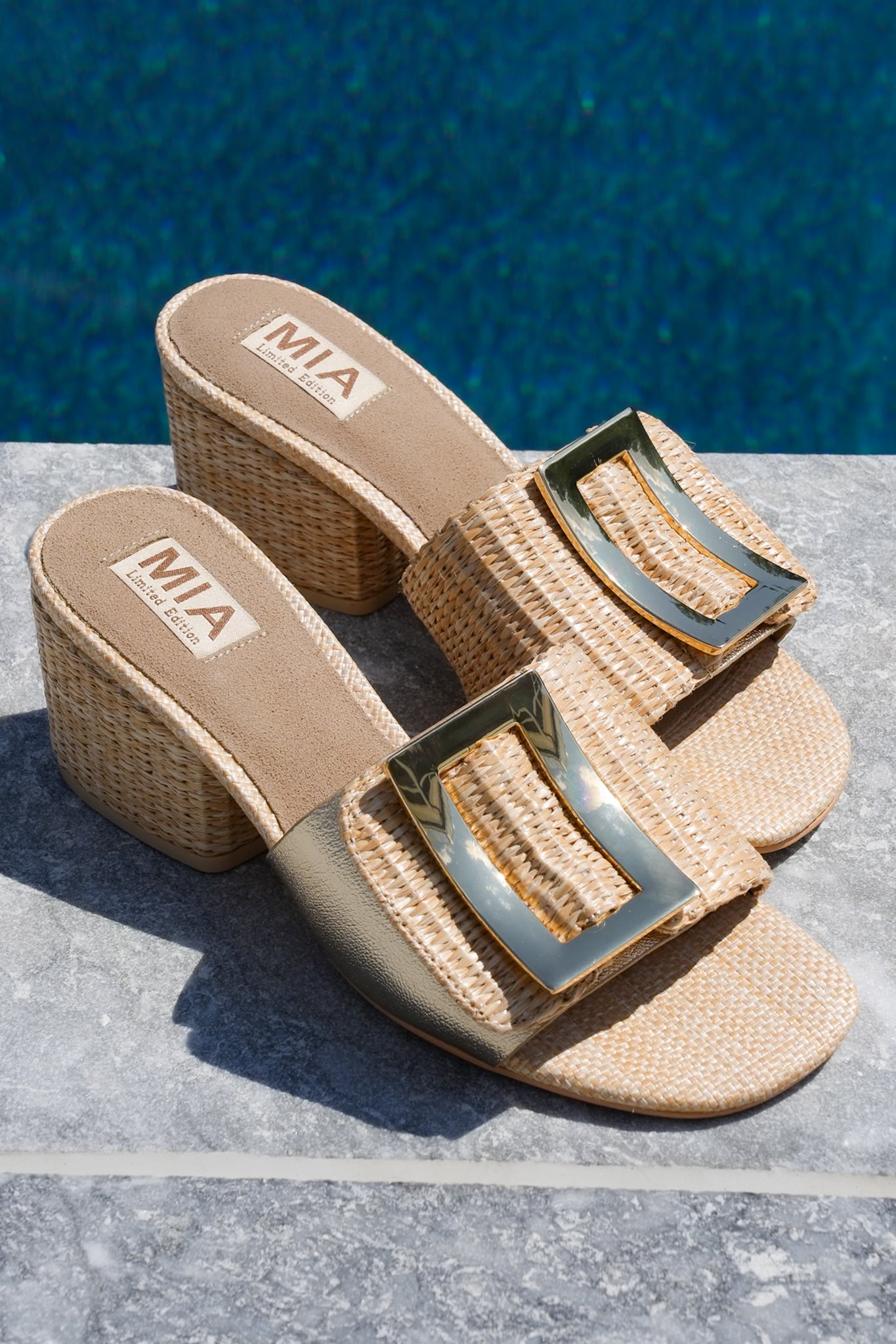 MIA Woven Heel Slide Sandal with Oversized Buckle