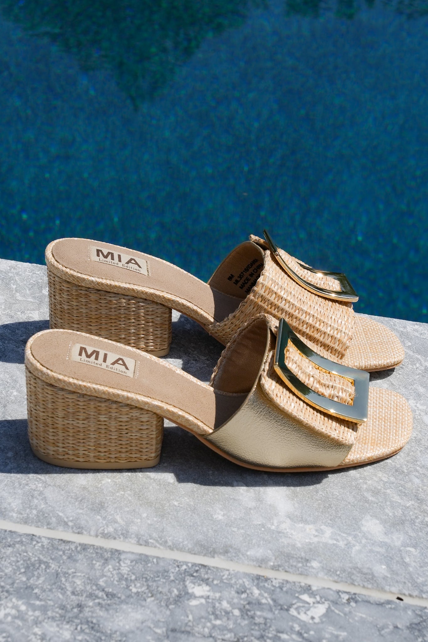 MIA Woven Heel Slide Sandal with Oversized Buckle
