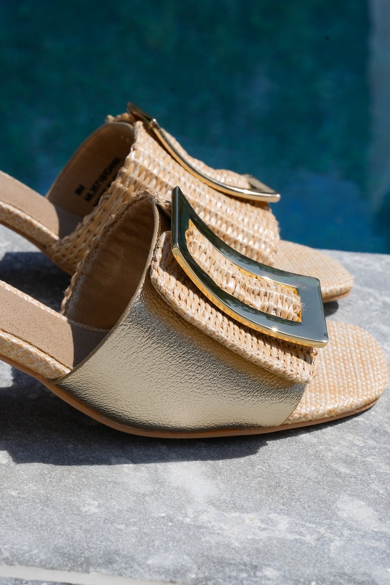 MIA Woven Heel Slide Sandal with Oversized Buckle