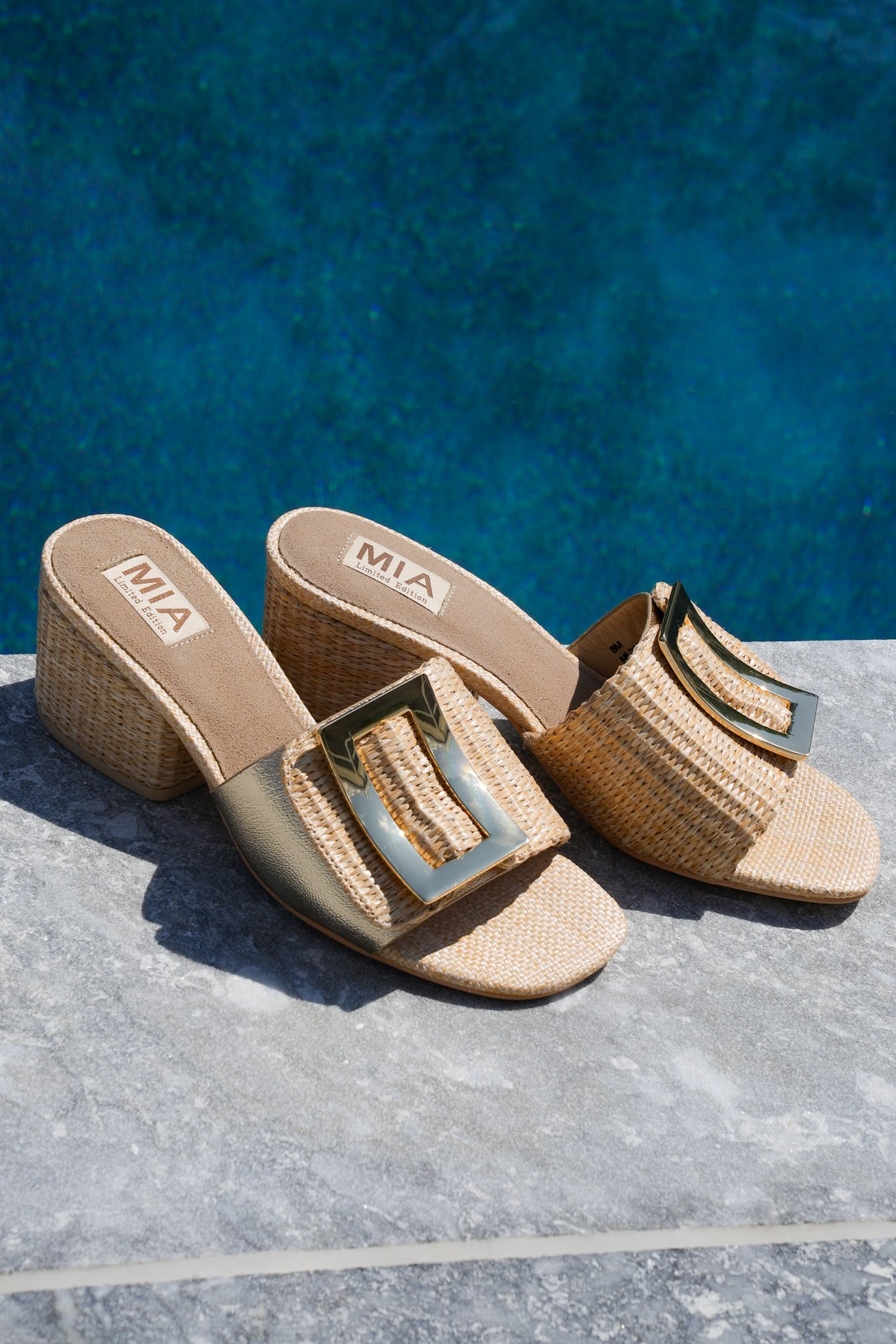 MIA Woven Heel Slide Sandal with Oversized Buckle