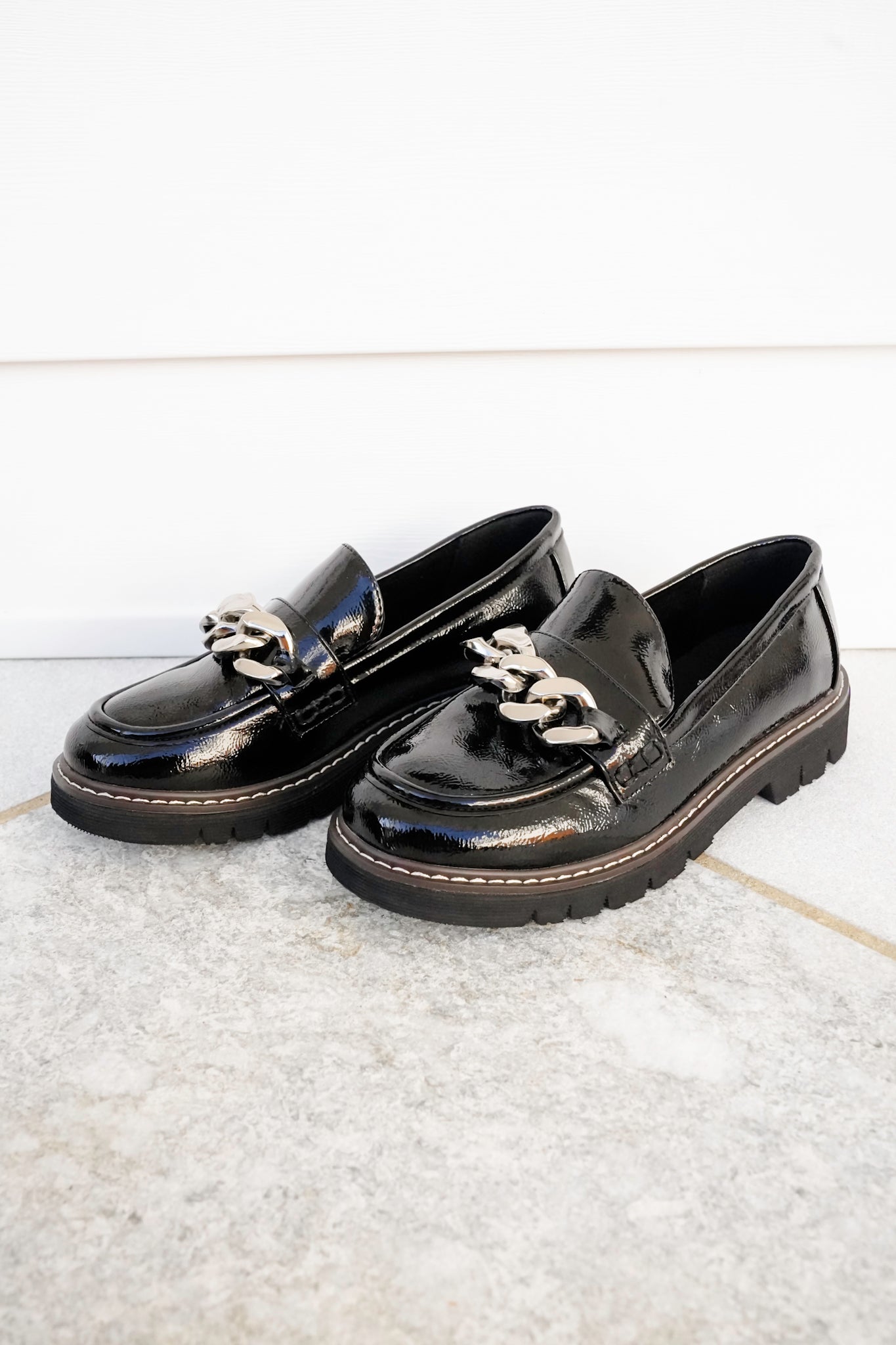 Corky's "Not Literally" Patent Vegan Leather Loafer with Chunky Chain
