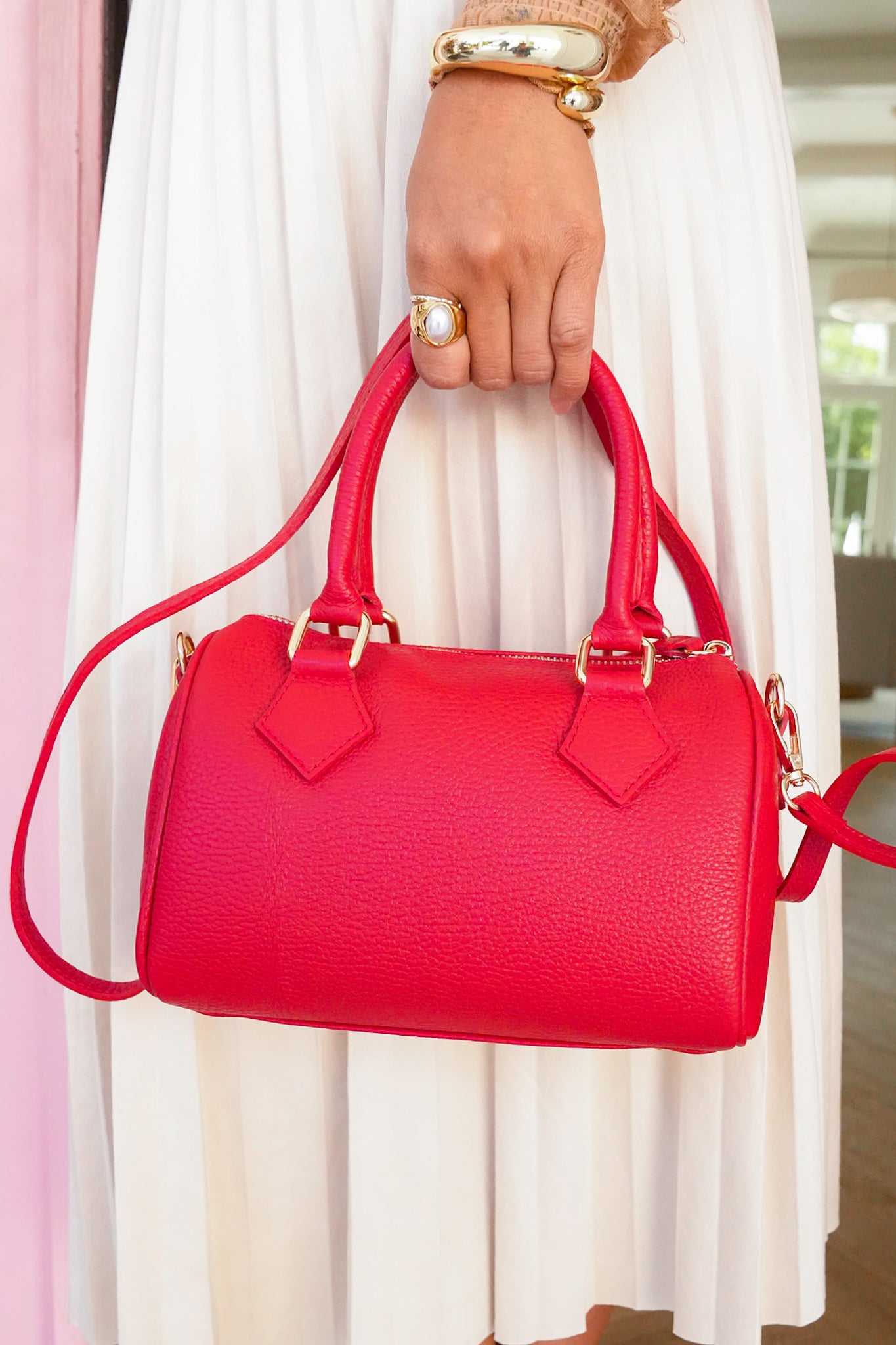 Genuine Italian Leather Small Tote Crossbody Bag