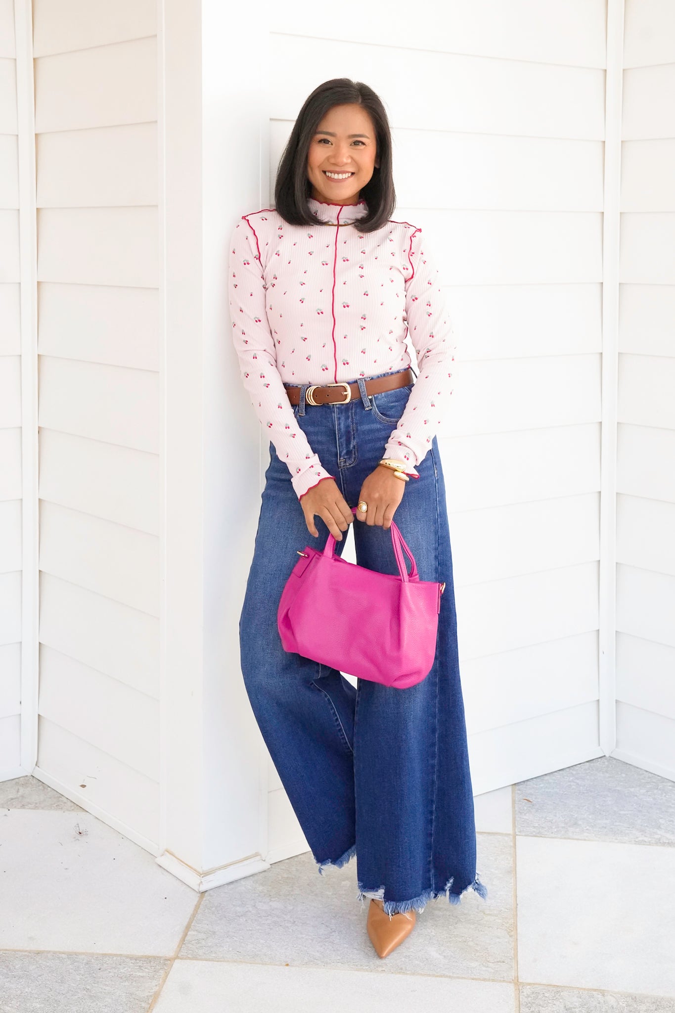 Embroidered Cherry Thermal Long Sleeve Top