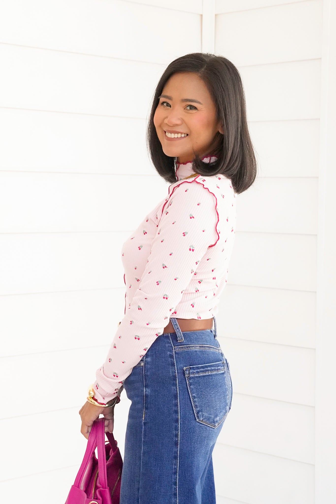 Embroidered Cherry Thermal Long Sleeve Top