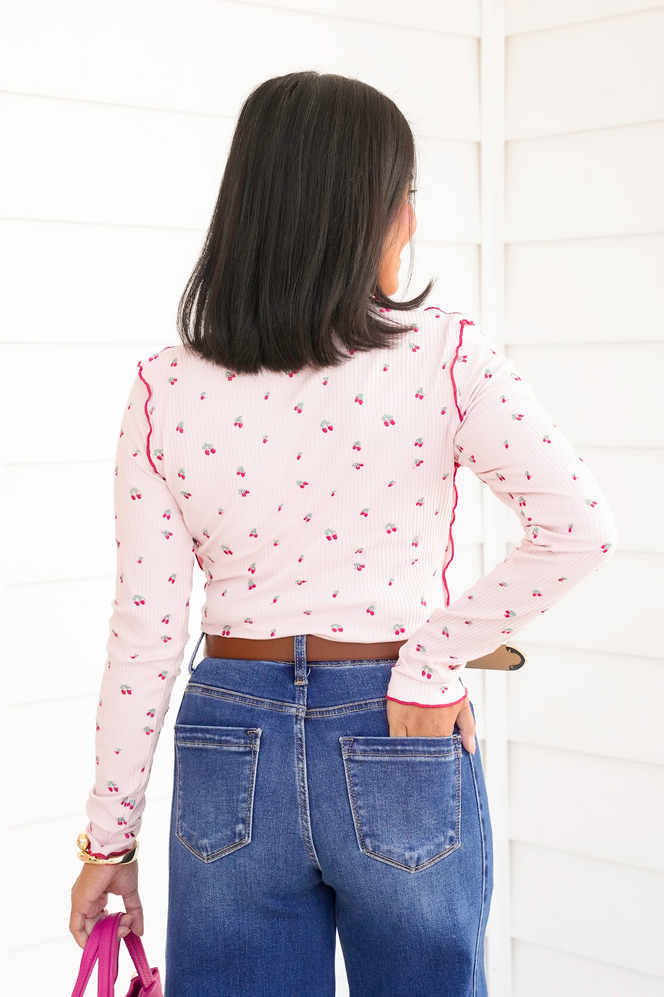 Embroidered Cherry Thermal Long Sleeve Top