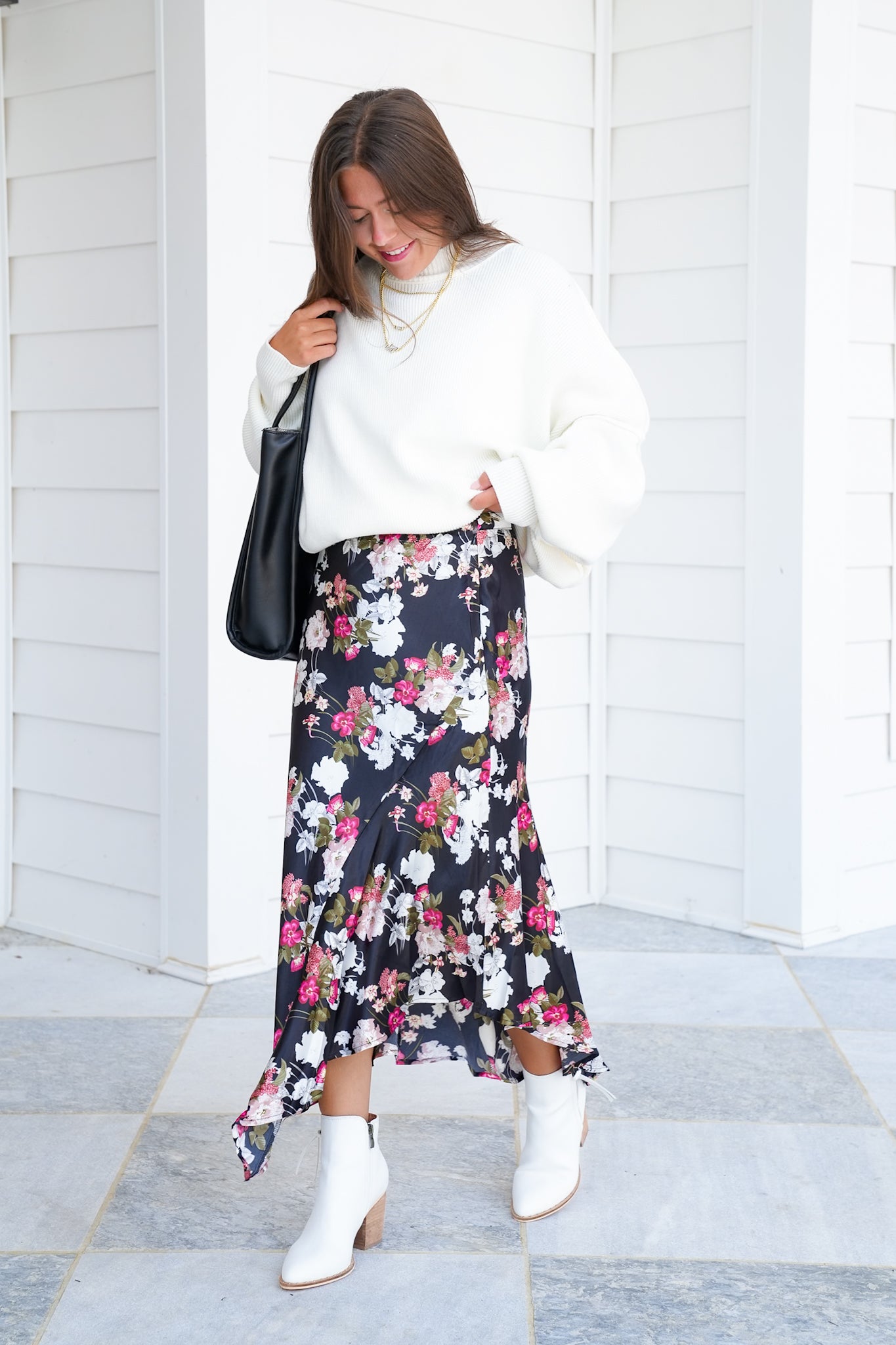 Floral Print Asymmetrical Maxi Skirt