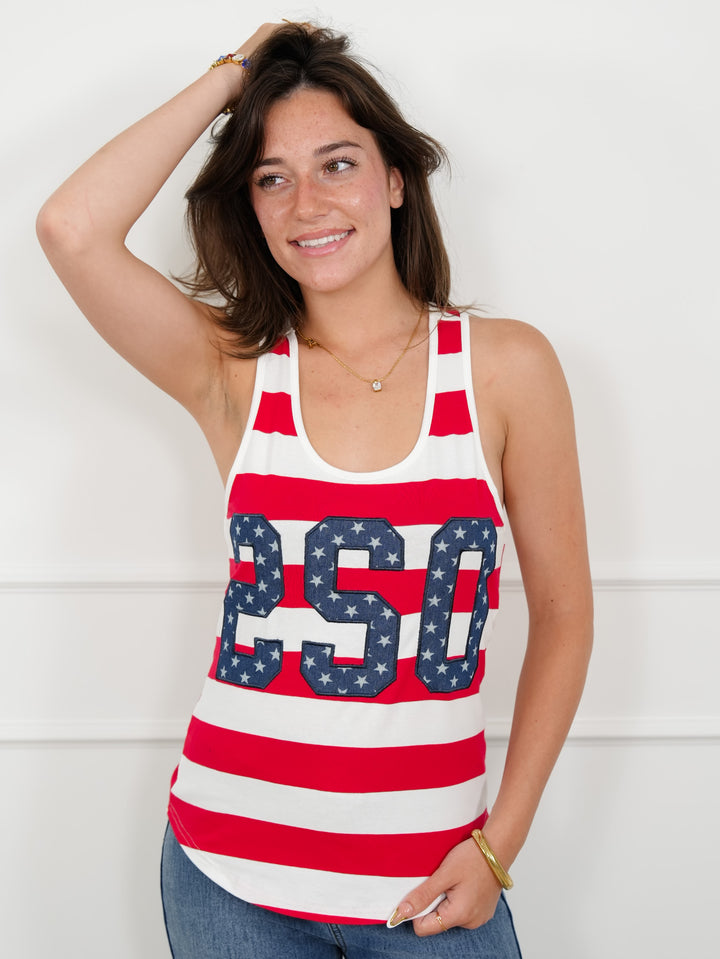 Patriotic Stripe "250" Anniversary Tank Top