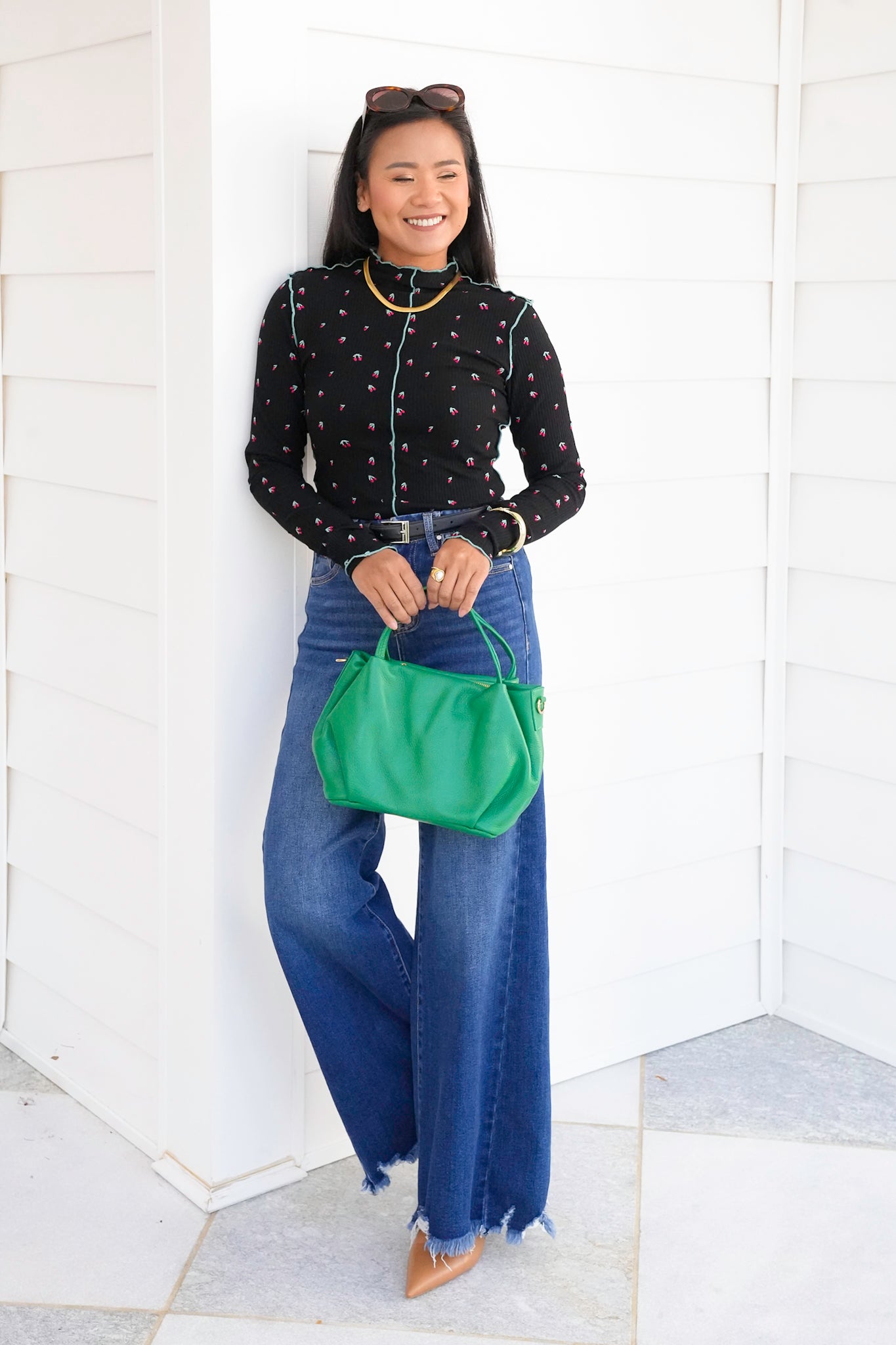Embroidered Cherry Thermal Long Sleeve Top