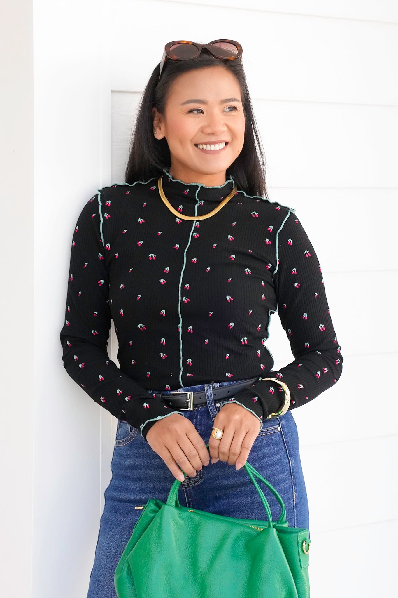 Embroidered Cherry Thermal Long Sleeve Top