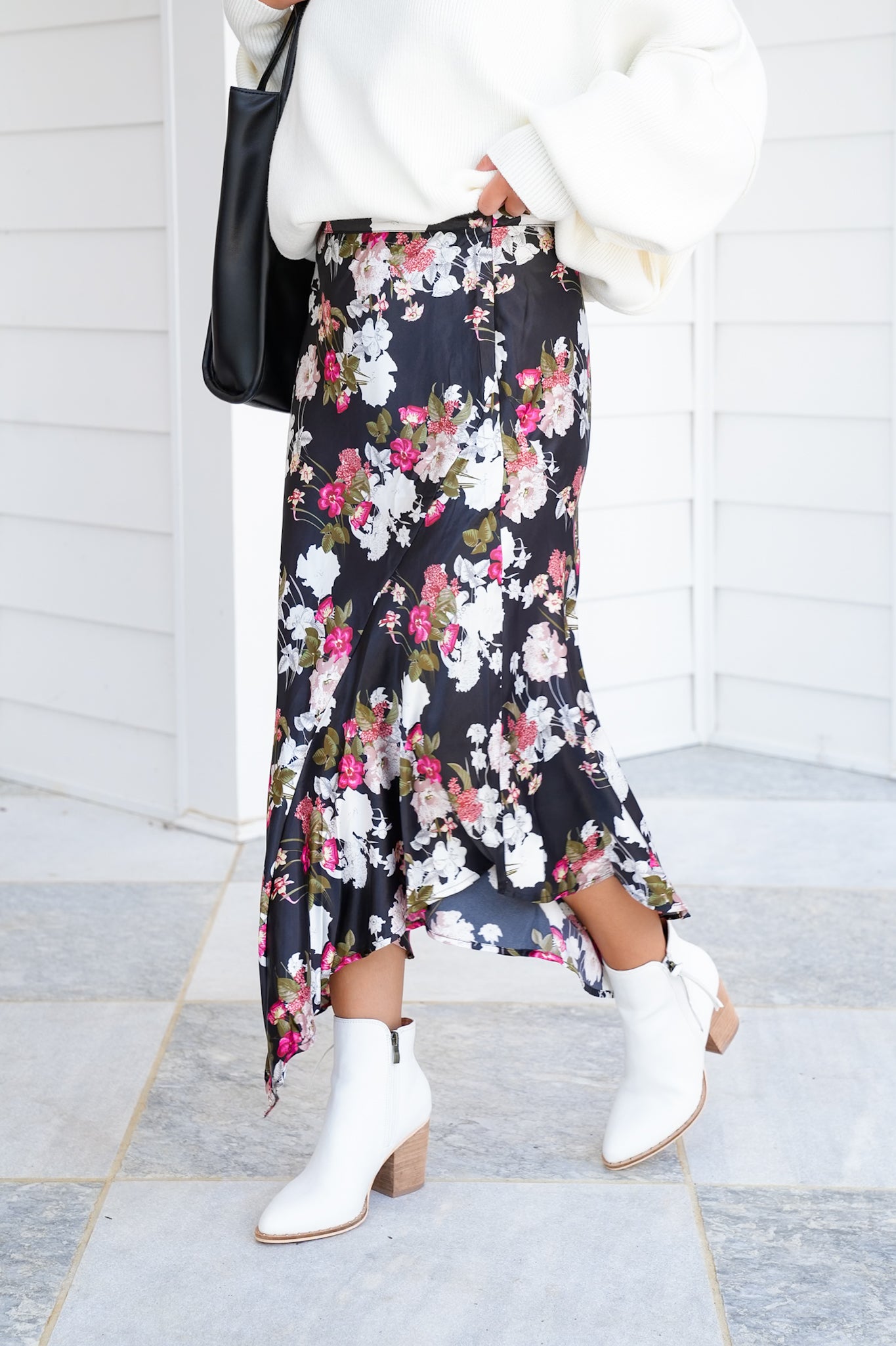 Floral Print Asymmetrical Maxi Skirt