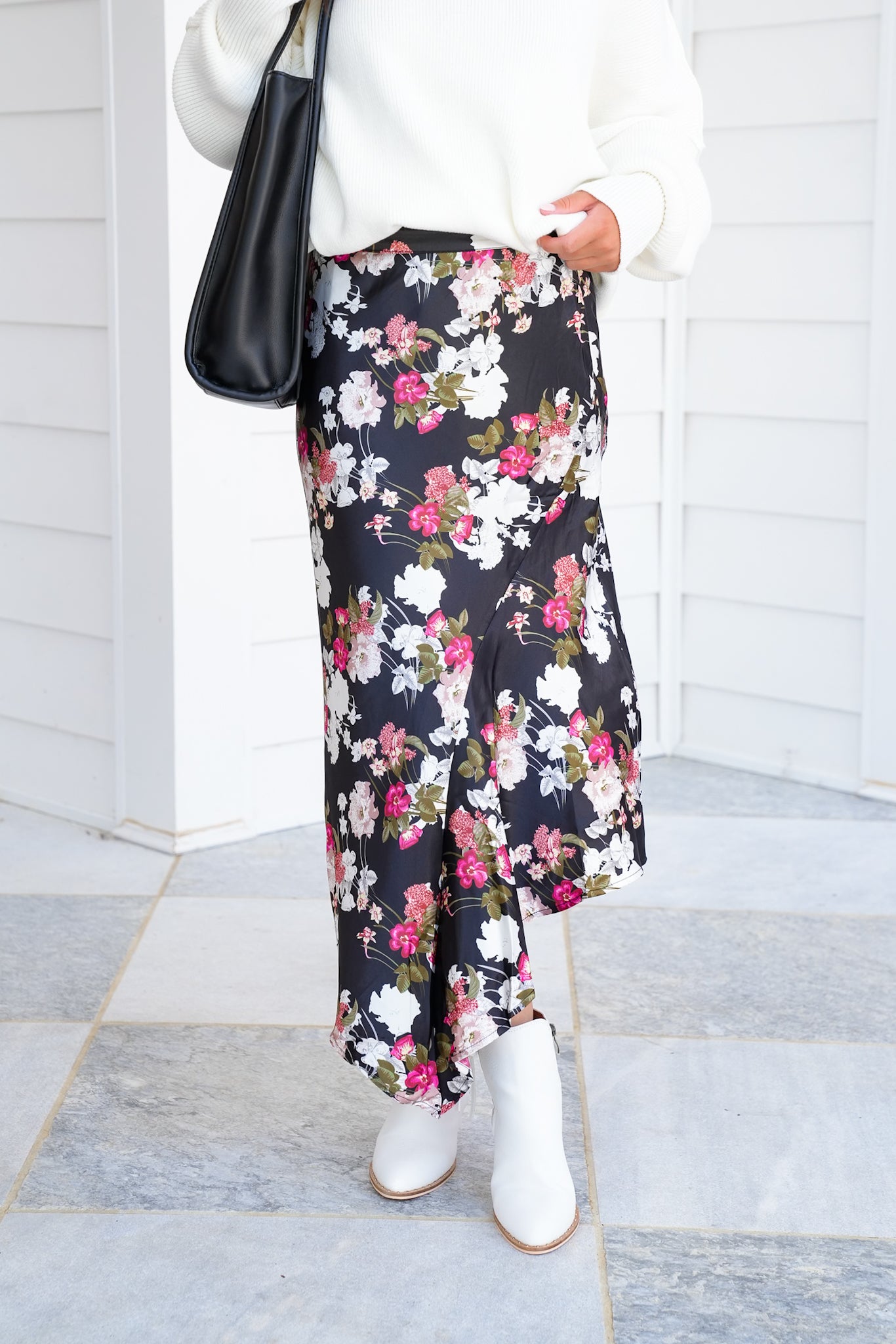 Floral Print Asymmetrical Maxi Skirt