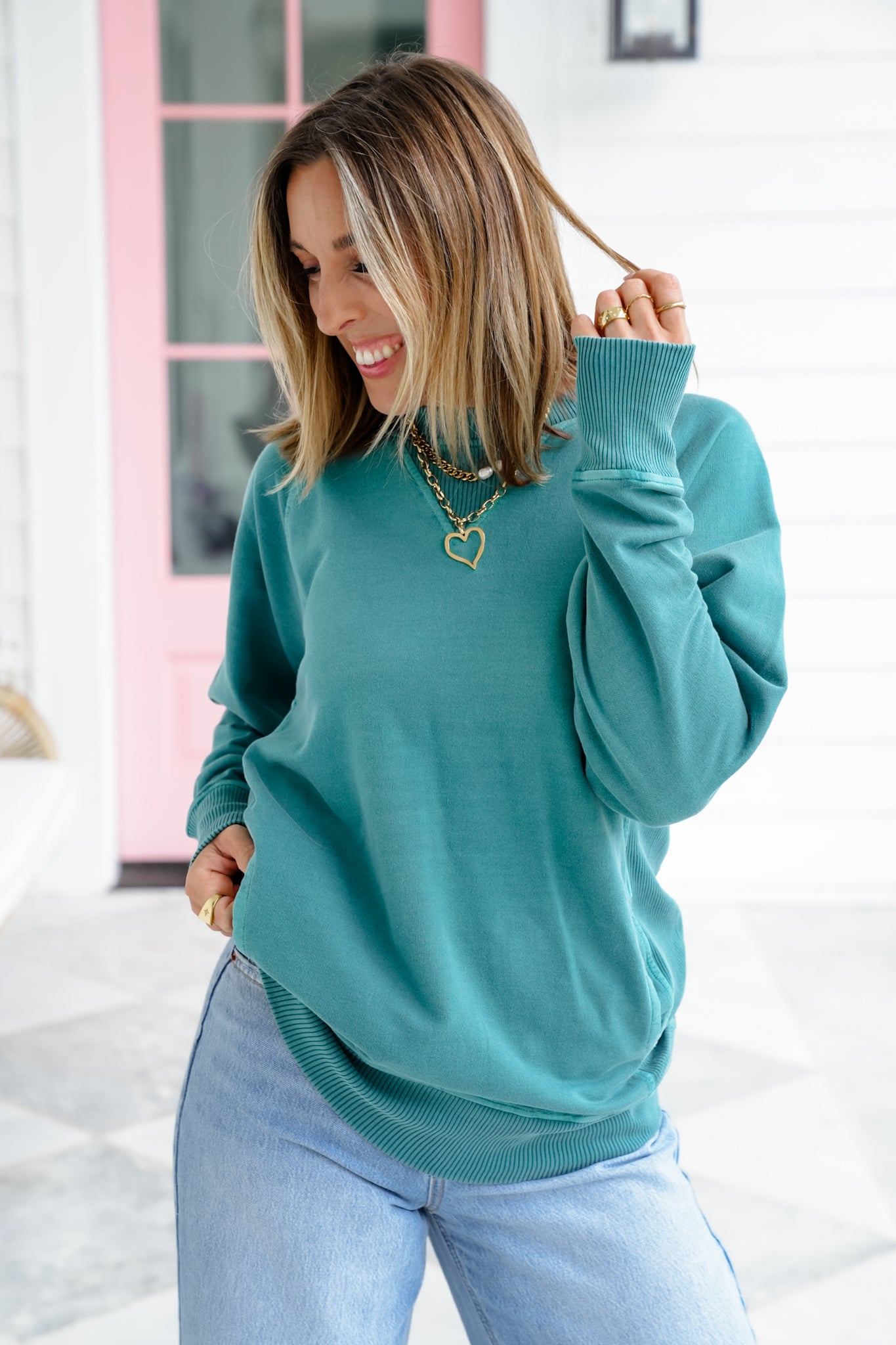 Restock! Door Buster! Plus/Reg Zenana Pigment Dyed French Terry Pullover with Pockets