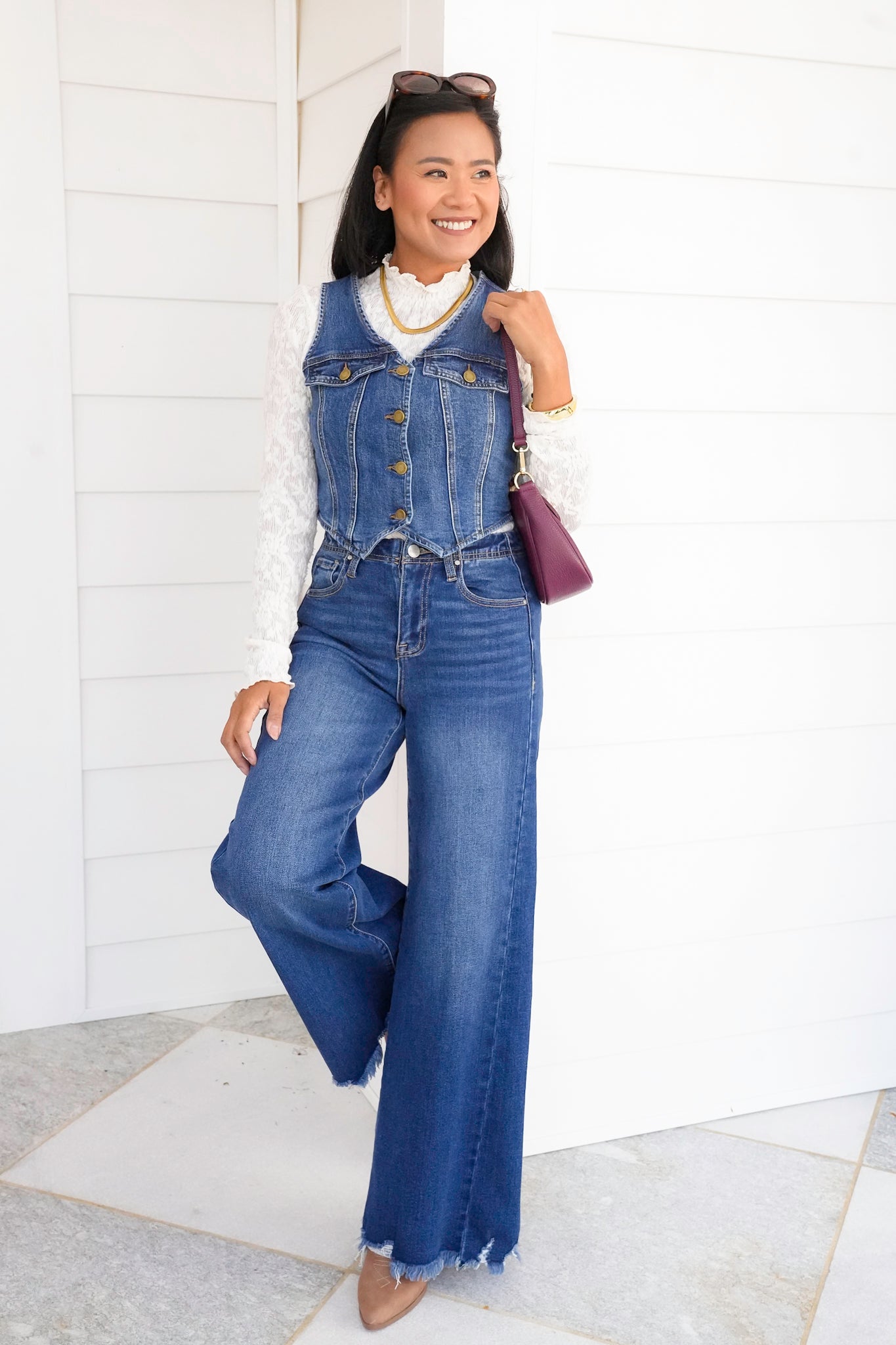 Medium Wash Button Down Vest
