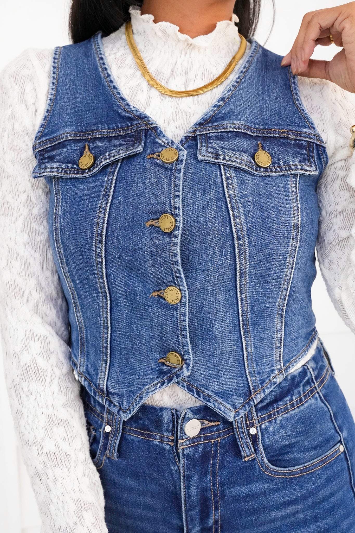 Medium Wash Button Down Vest