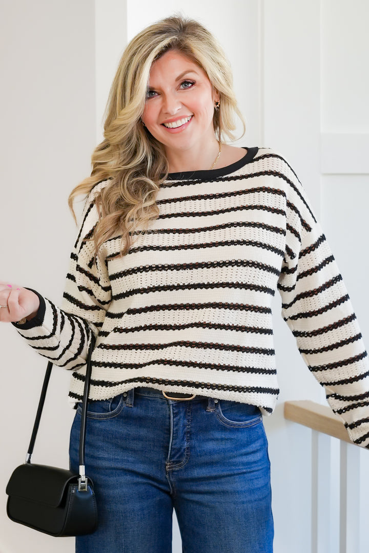 Striped Long Sleeve Crew Neck Sweater Top