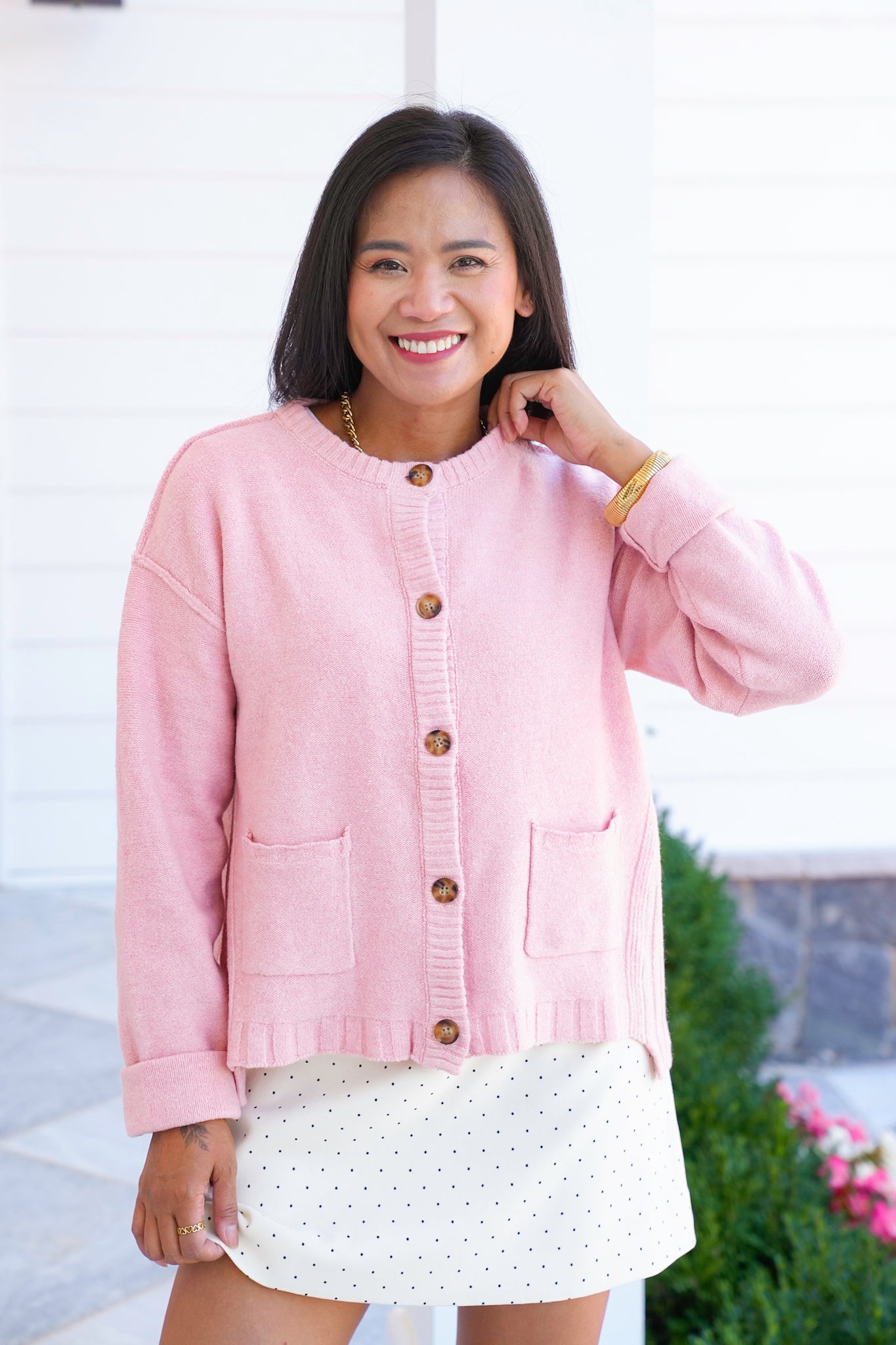 Brushed Knit Long Sleeve Button Down Cardigan