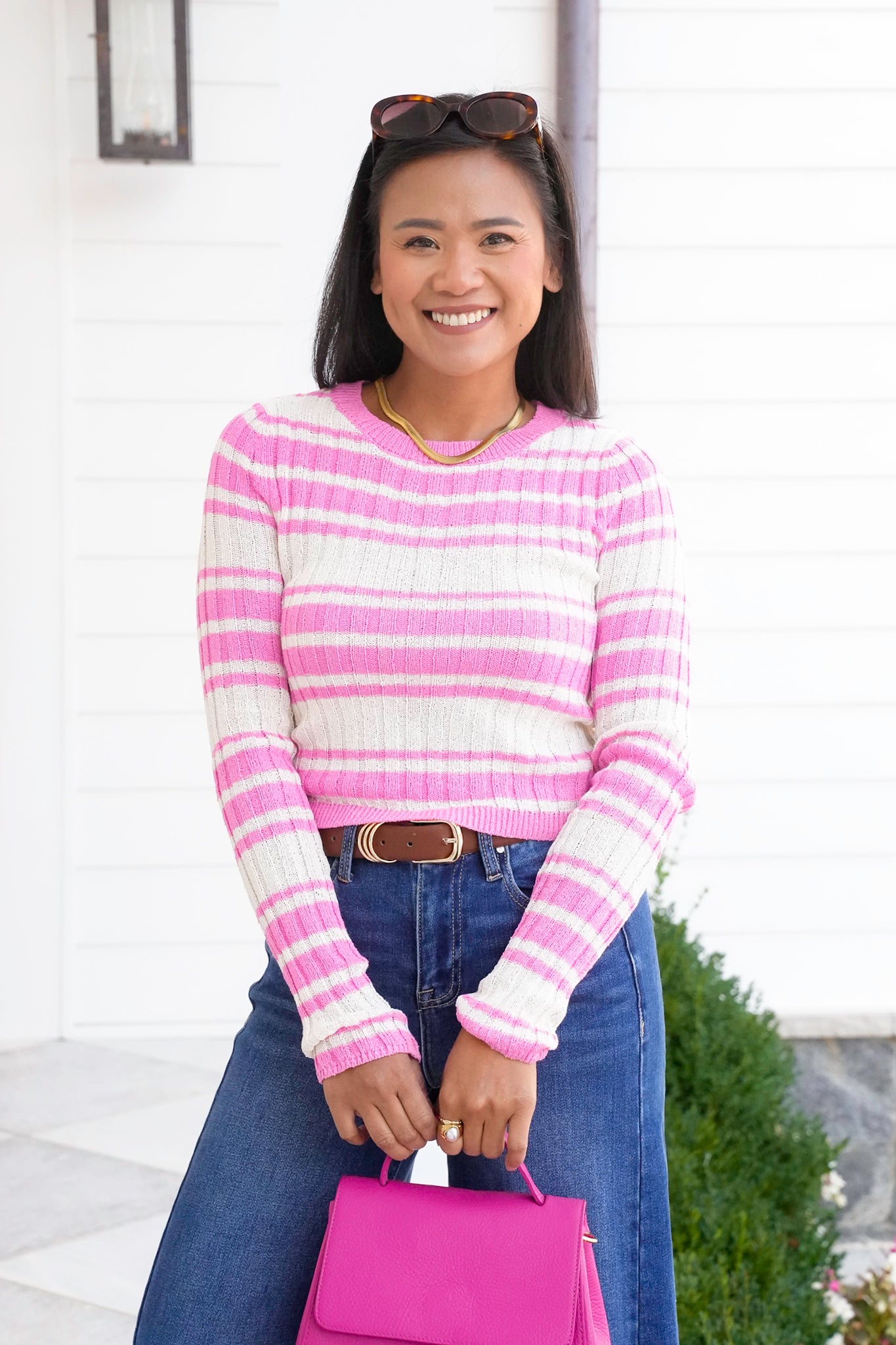 Stripe Long Sleeve Crew Neck Sweater